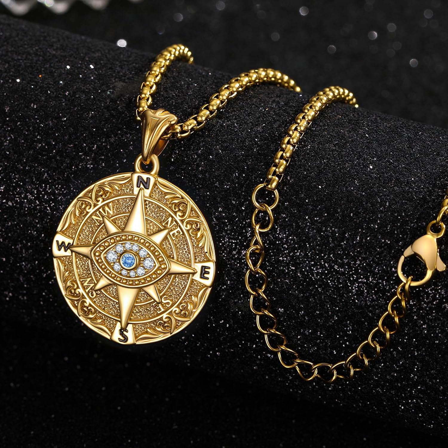 Anchor/Evil Eye Compass Graduation Necklace 925 Sterling Silver Compass Nautical Pendant Necklace with CZ Navy Sailor Medal Sigil Amulet Travel Jewelry for graduates