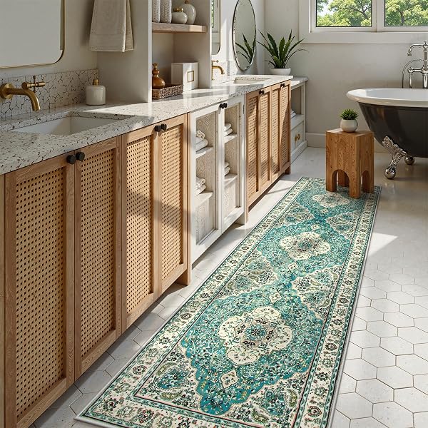 Lahome Persian Floral Medallion Runner Rug - 2x8 Kitchen Rug Runner Soft Non-Slip Washable Low Pile Hallway Mat, Indoor Accent Floor Carpet Runner for Bedroom Living Dining Room Entrance - 4
