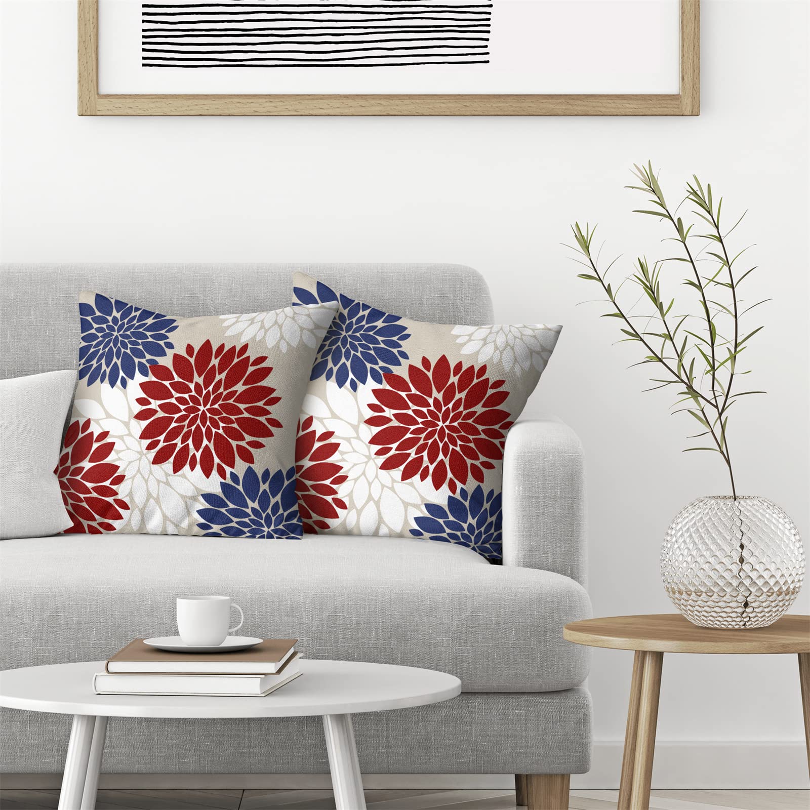 Set di 2 federe per cuscini con motivo floreale, colore blu navy