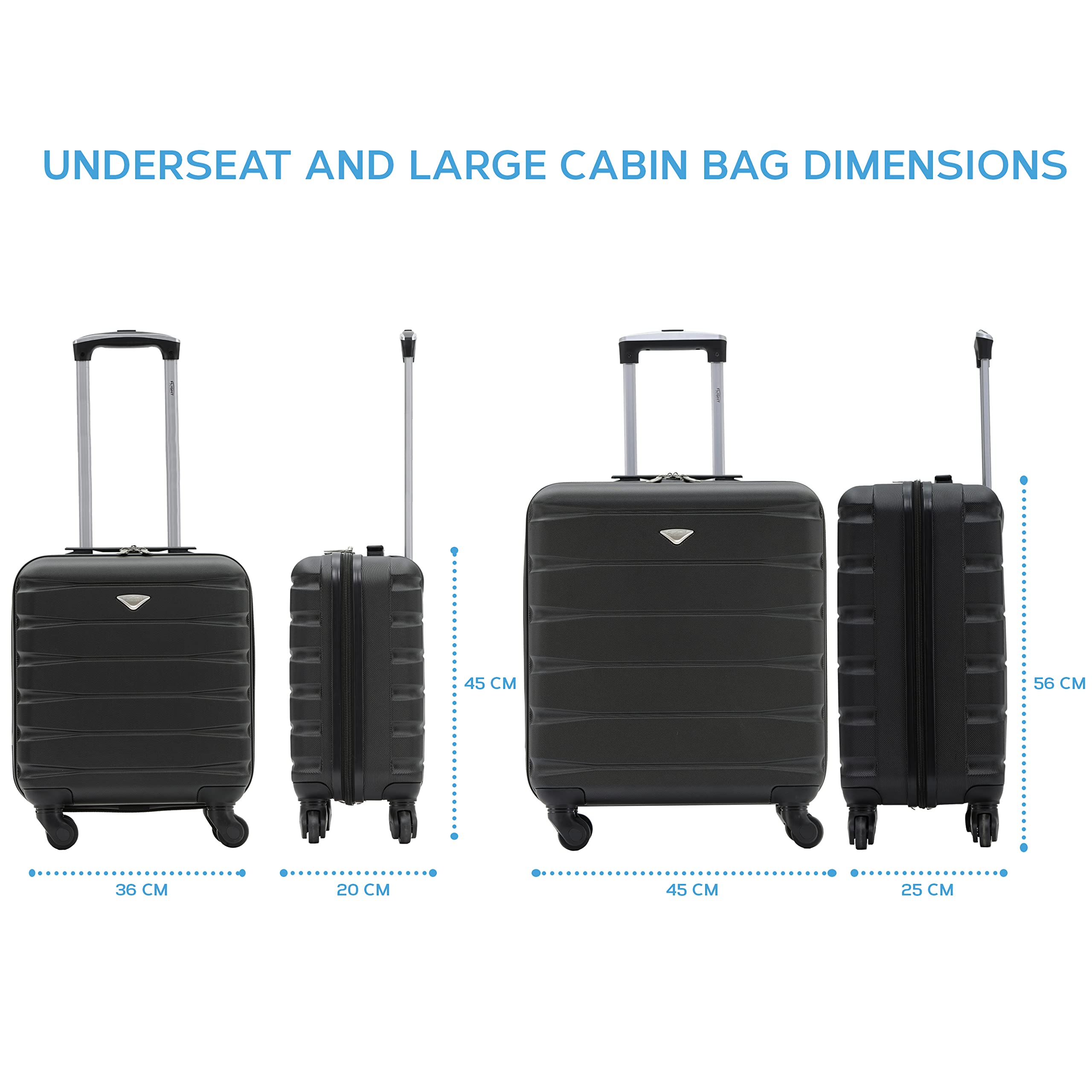 Flight Knight Suitcase Set of 2 Lightweight 4 Wheel ABS Hard Case Cabin Carry On Hand Luggage - easyJet Maximum Size for Overhead Cabin & Under Seat Carry-On - 45x36x20cm & 56x45x25cm