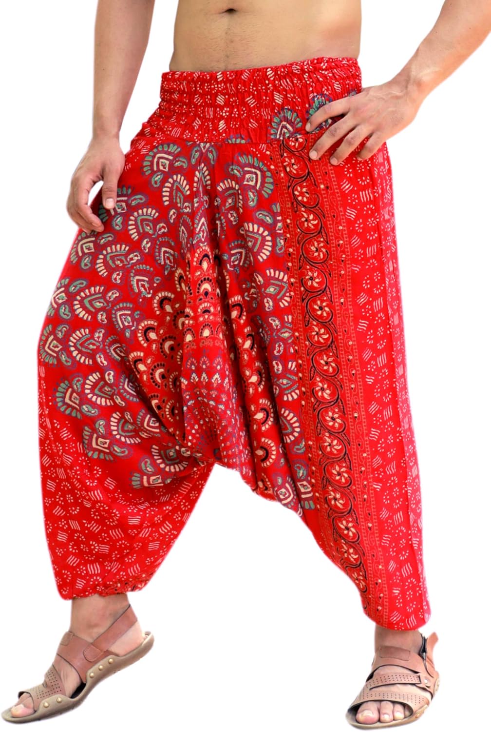 SARJANA HANDICRAFTS Mens Womens Rayon Mandala Pockets Harem Pants Yoga Drop Crotch Trouser