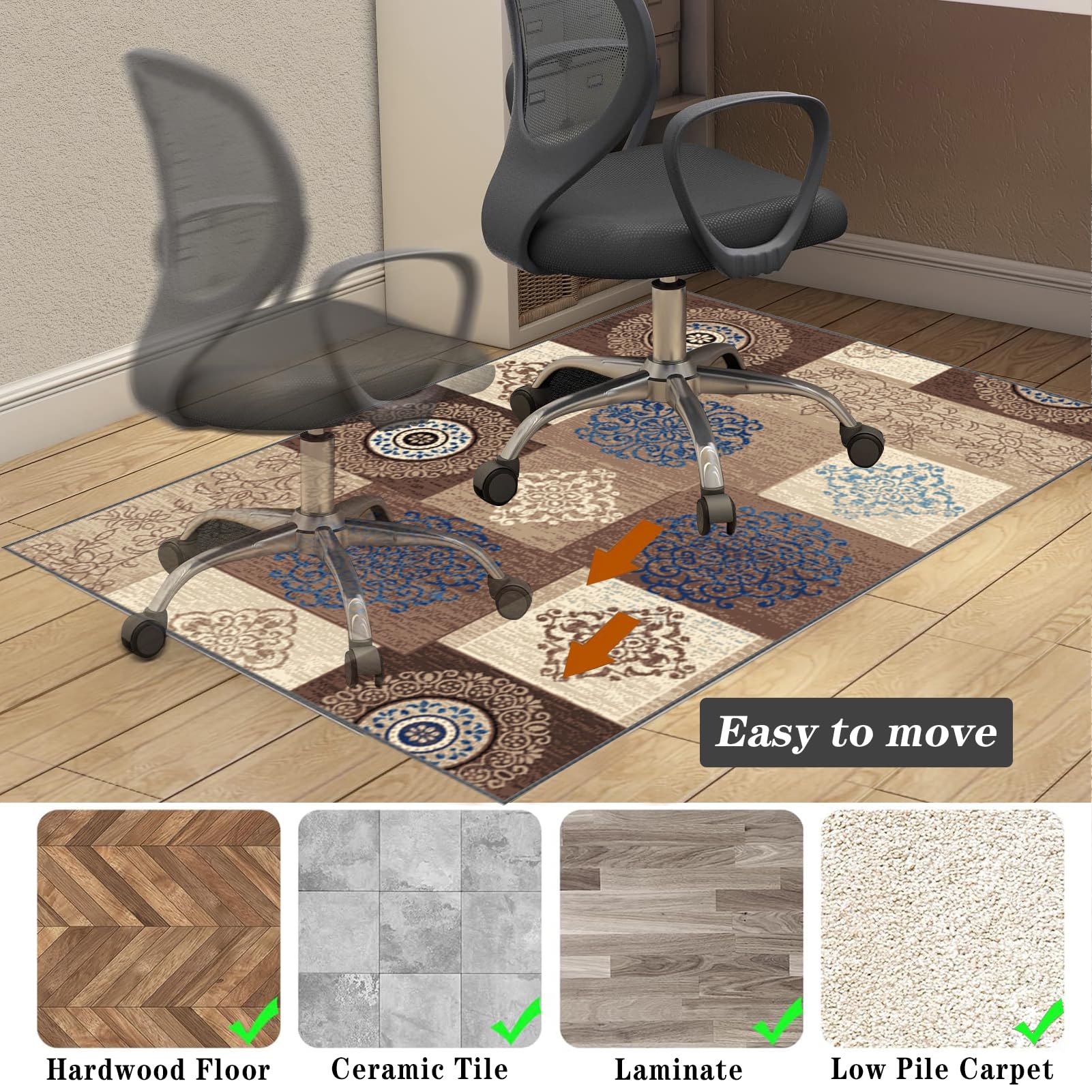 90 x 160 cm Bodenschutzmatte für Hartböden, Schreibtischstuhl Unterlage, Bürostuhl Unterlage Teppich, Computerstuhl Teppiche, Teppich Bürostuhl matten für Laminat, Parkett, Kratzfest Rutschfest