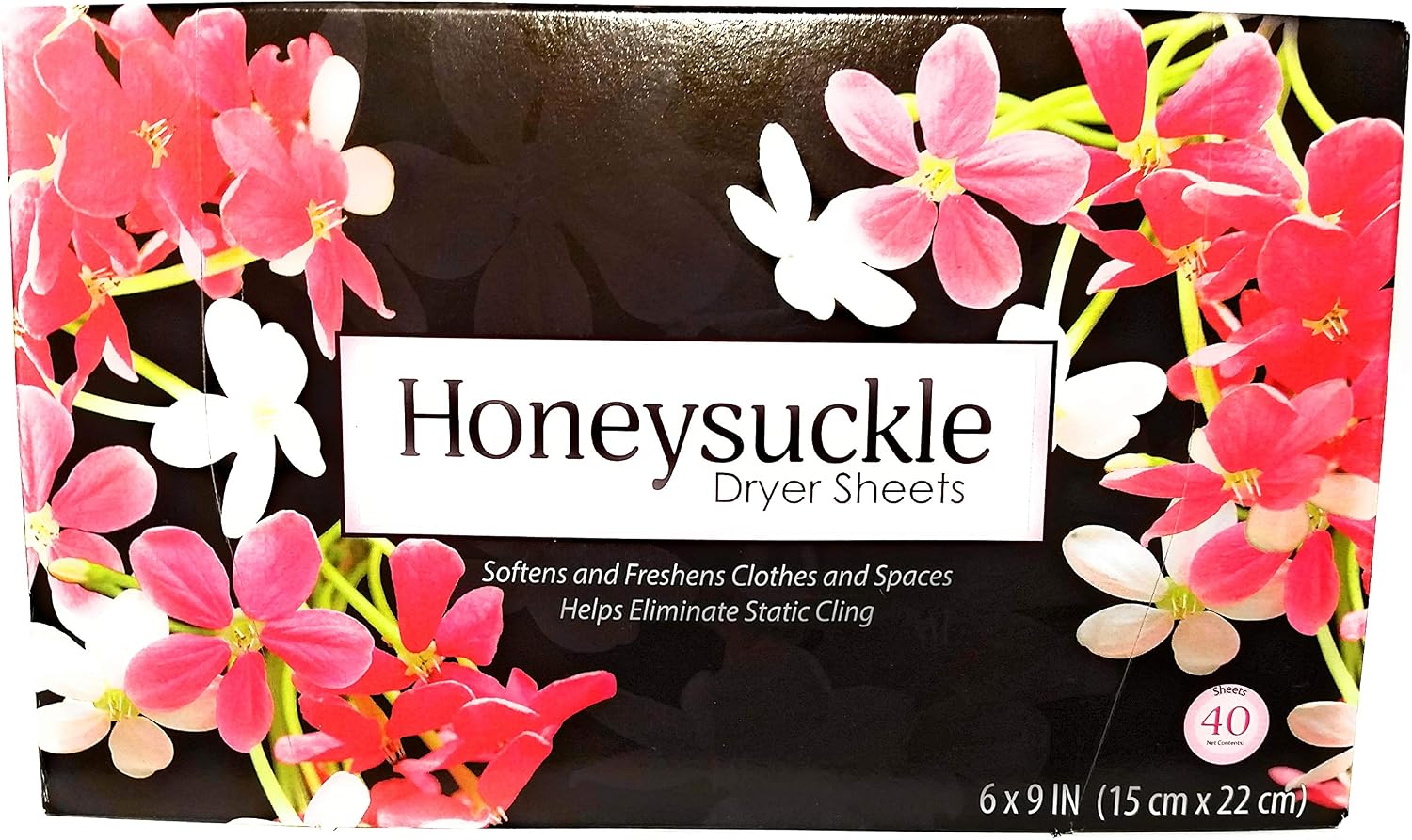 Honeysuckle Dryer Sheets. 40 ct. Sweet Fragrance Softens and freshens Clothes and Spaces.