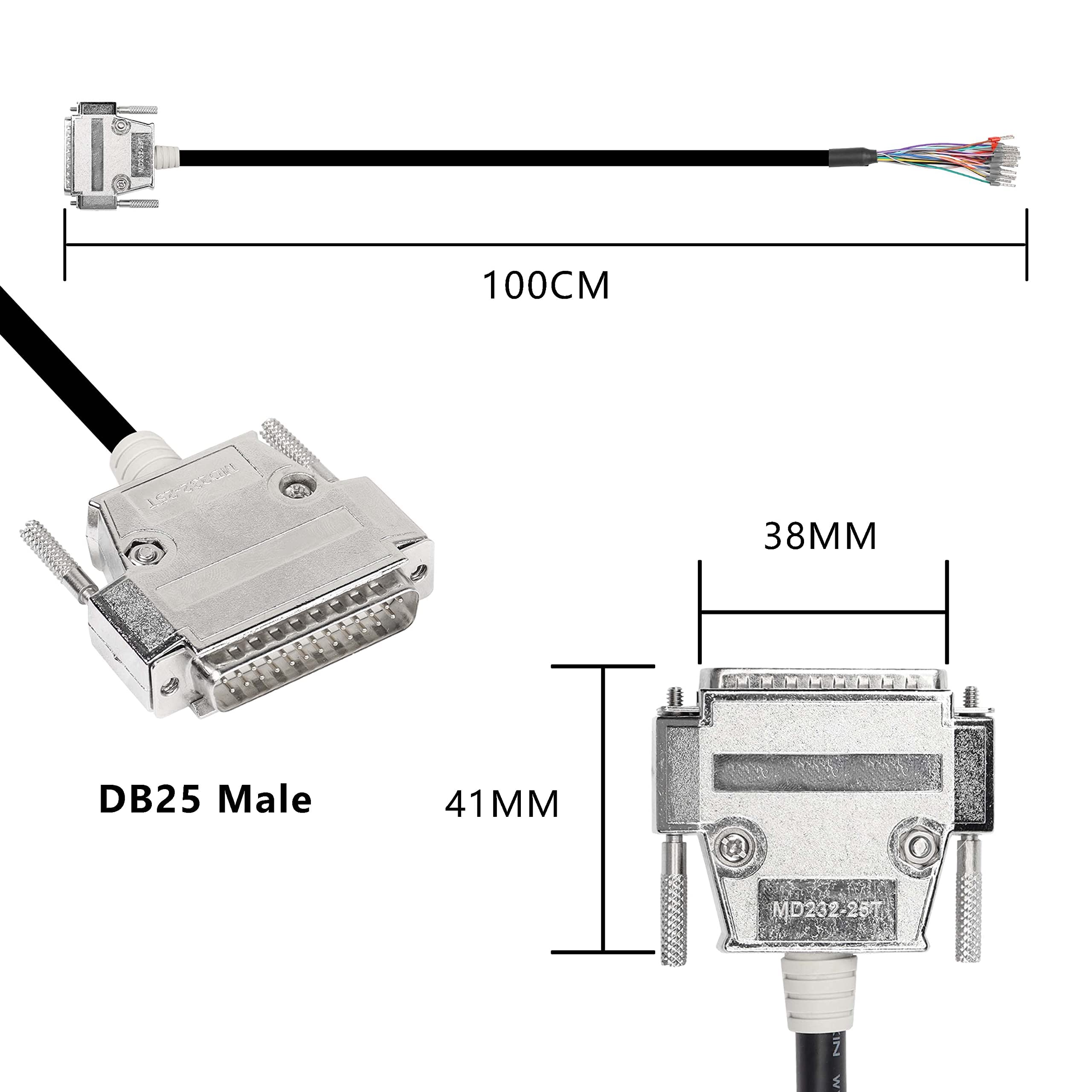 XMSJSIY Adaptateur de connecteur DB25 Câble d'extension série RS232 à 25 broches Câble de remplacement de sortie de port à 25 broches sans soudure avec fil nu - 1M (Mâle)