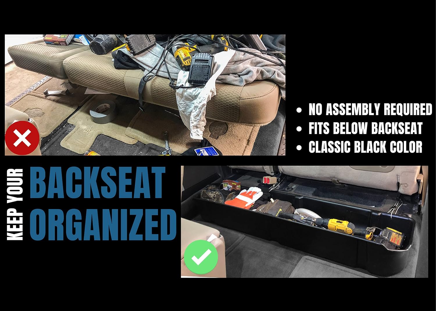 RHA Under Seat Storage 2015-2022 SuperCrew Fits Ford F-150, 2017-2022 Super Duty F-250/F-350 Crew Cab Upgraded Rear Underseat Box Black Organizer (WITHOUT OEM Floor Mounted Flip-up Storage)