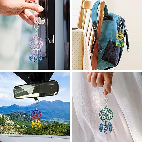 Miniatura 3 de Kit de moldes de resina para bricolaje, atrapasueños, plumas, molde de silicona con forma hueca retro, aretes epoxi, llavero colgante con ganchos