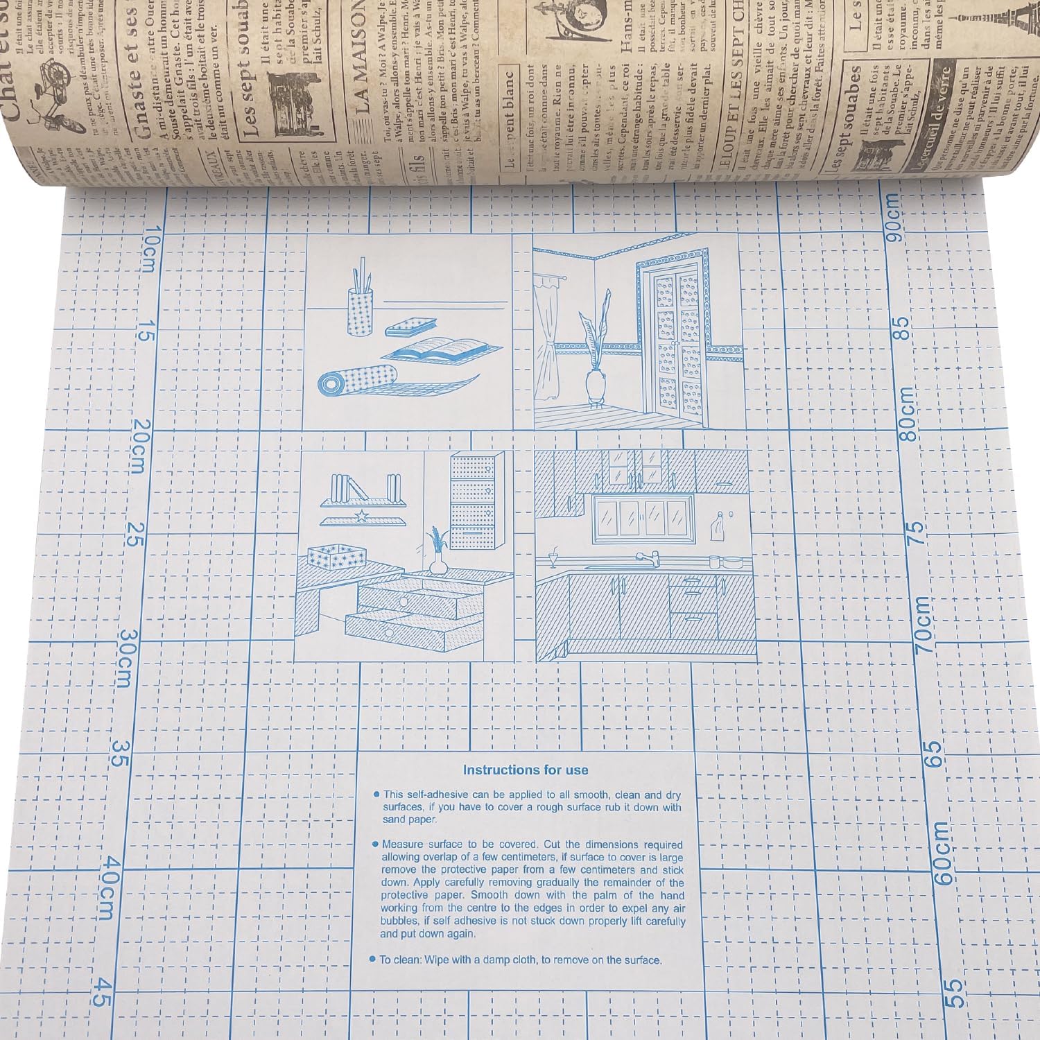 Newspaper Shelf and Drawer Liner 354.3x17.7 Inch Removable Wall Art | moisture proof furniture lining paper, waterproof kitchen cabinet vinyl wrap, peel and stick wallpaper