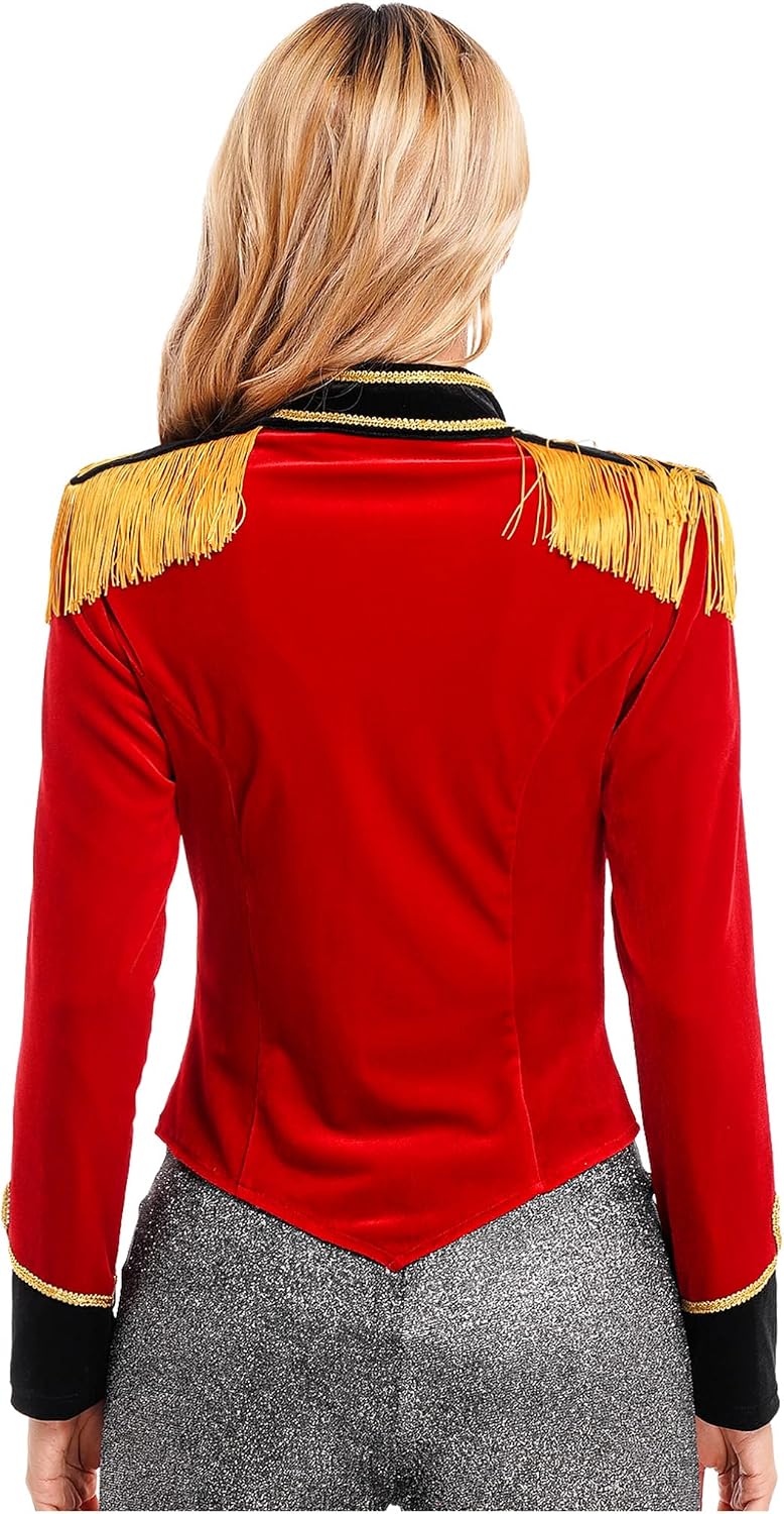 Womens Circus Ringmaster Jacket Costume Velvet Victorian Coat Ringleader Christmas Outfit
