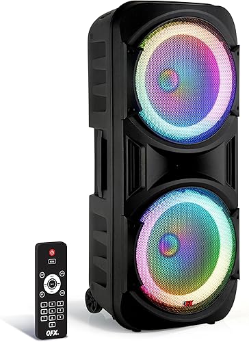 QFX PBX-2012 Dual 12 "Bluetooth portátil recargable Karaoke PA altavoz fuerte partido con luces LED círculo