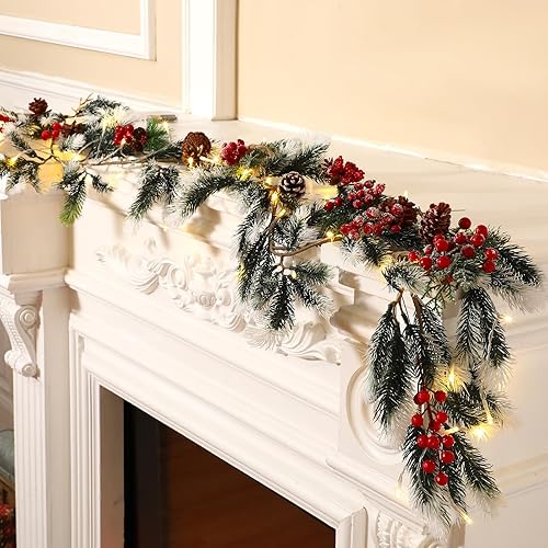 Miniatura 3 de Glitinsel Guirnalda de pino artificial de Navidad de 6 pies con luces, guirnalda de pino de cedro de invierno para Navidad, vacaciones, temporada de