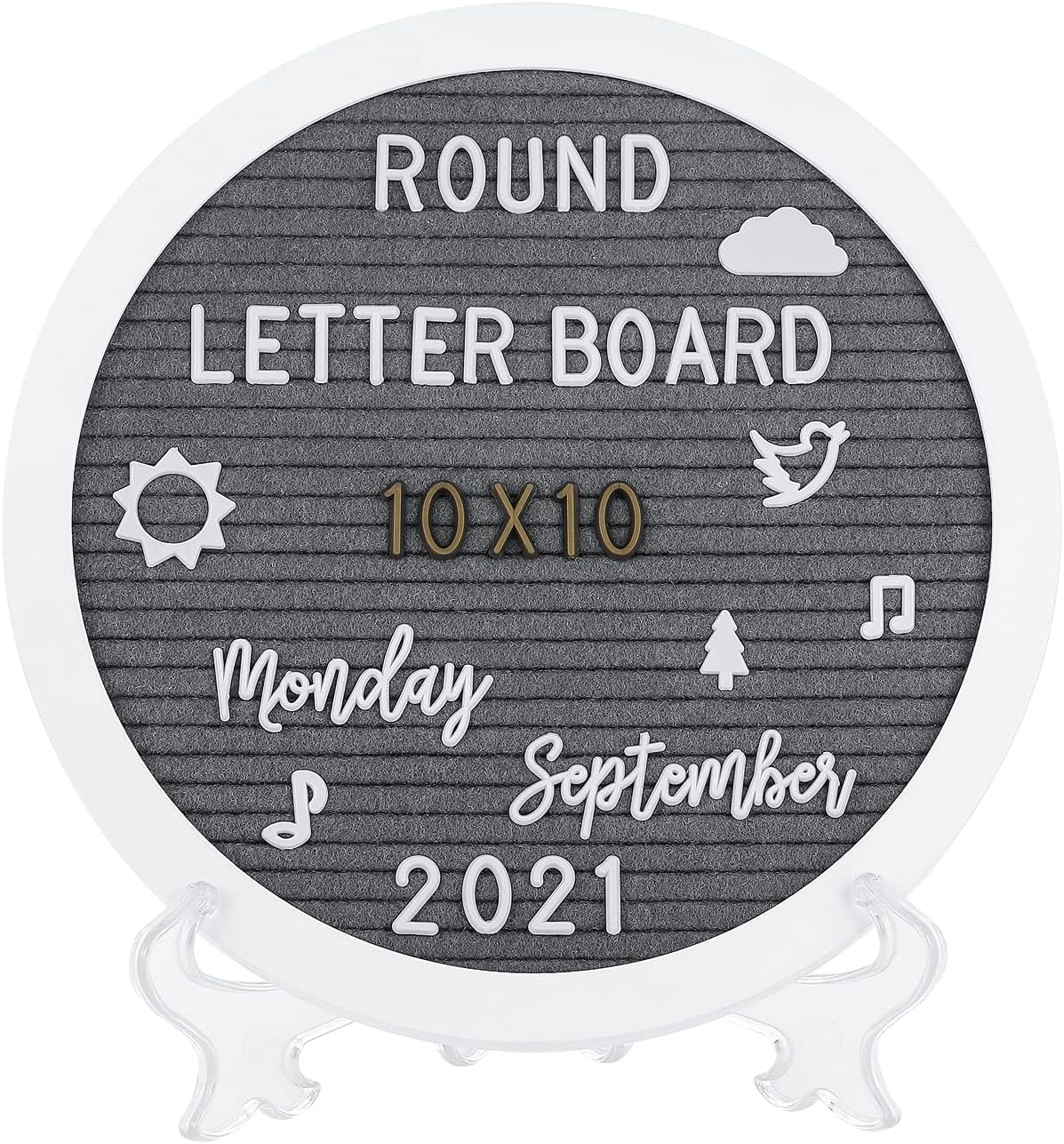 G GAMIT Round Felt Letter Board Message Sign - 10x10 inches Message Board with 465 Changeable White&Golden Letters,Numbers,Cursive Words and Stand for Party,Baby Announcement,Wedding,Pregnancy,Wall&Tabletop Decor (Gray)