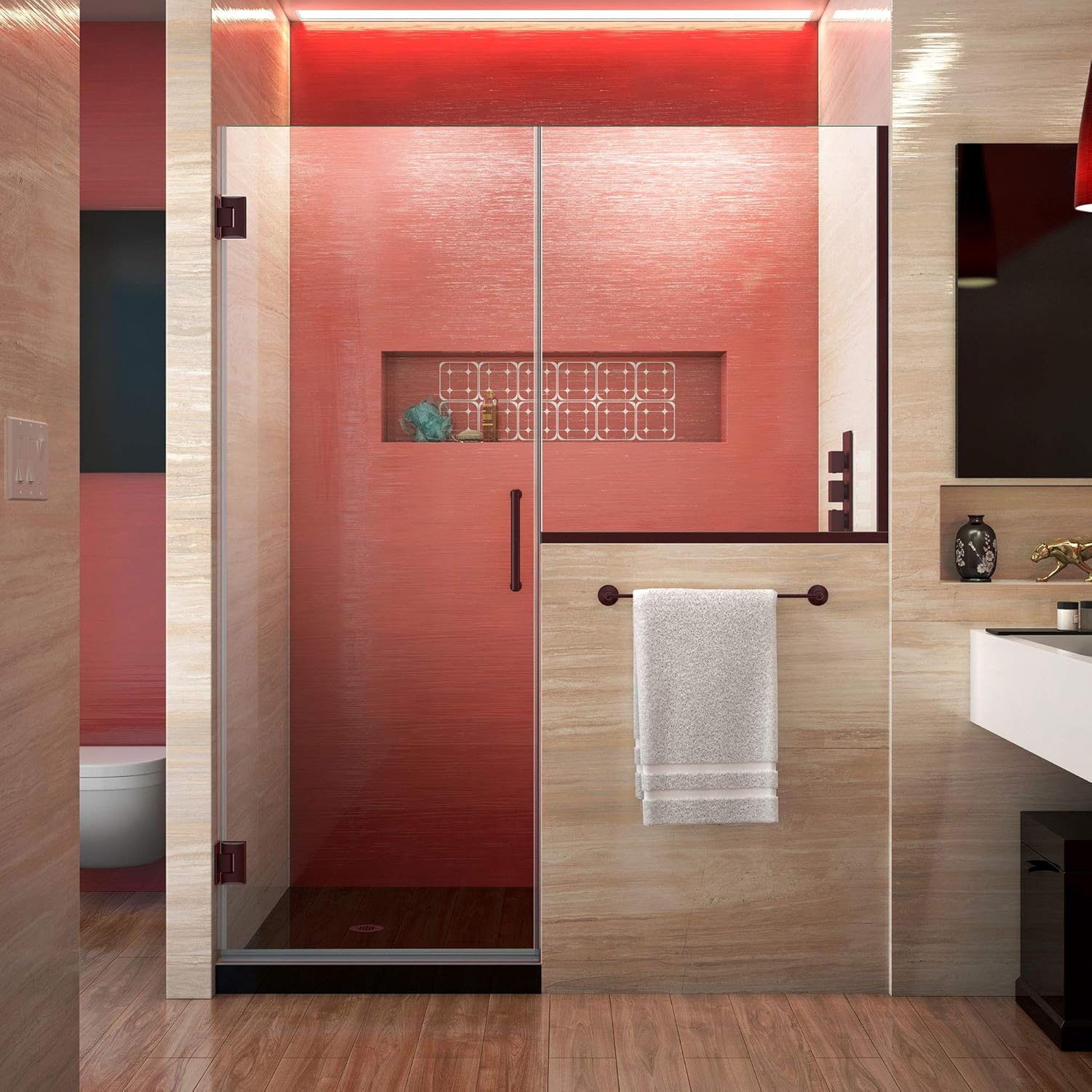 DreamLine Unidoor Plus 58-58 1/2 in. W x 72 in. H Frameless Hinged Shower Door with 36 in. Half Panel in Oil Rubbed Bronze, SHDR-24283036-06