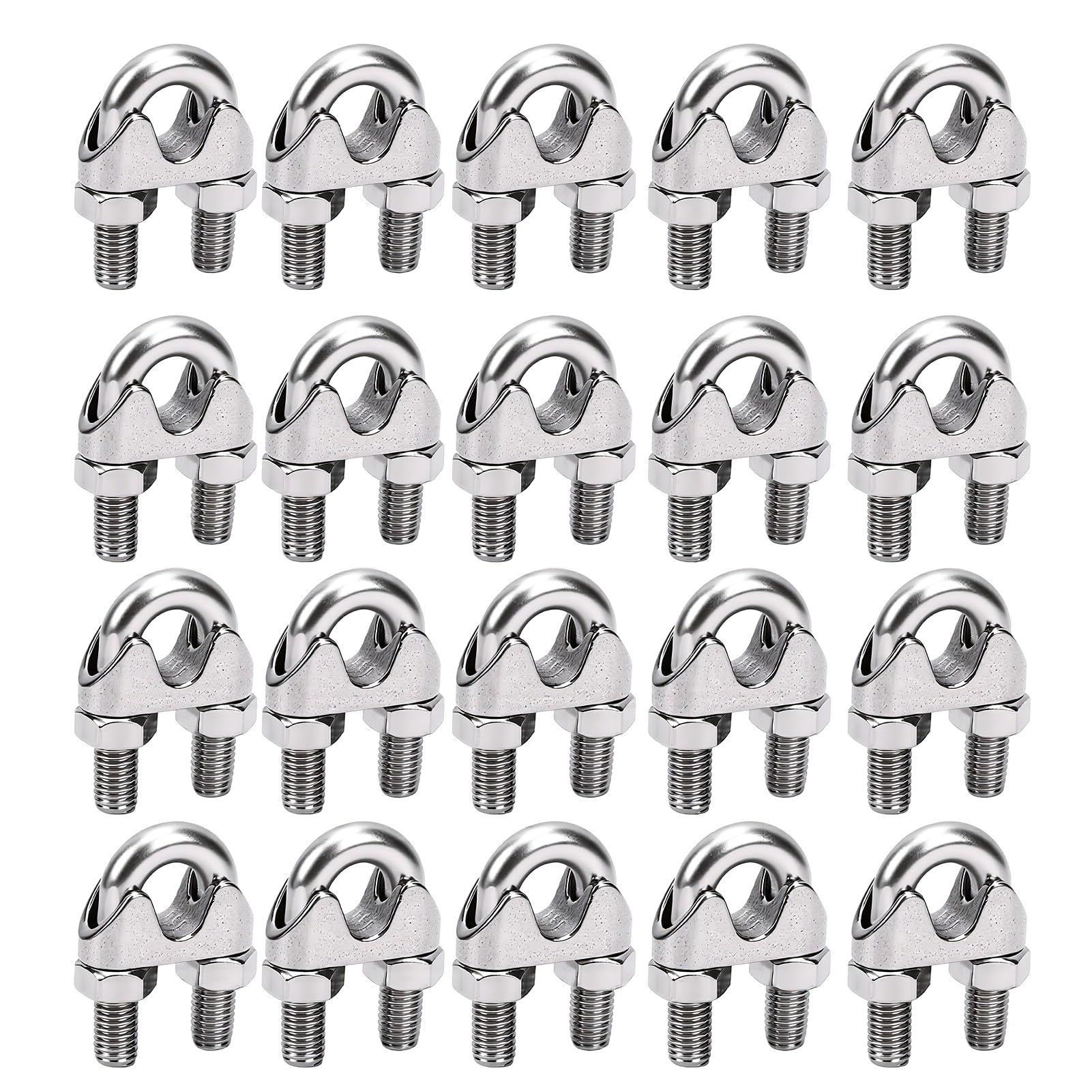 Fafeicy Morsetto per Fune, 20 Pezzi, in Acciaio Inox 304, con Bullone a U, per Cavo da 12 Mm, Altezza Testa 17,8 Mm, Dadi Filettati per Cartello Ringhiera, Ancoraggi per Recinzione,