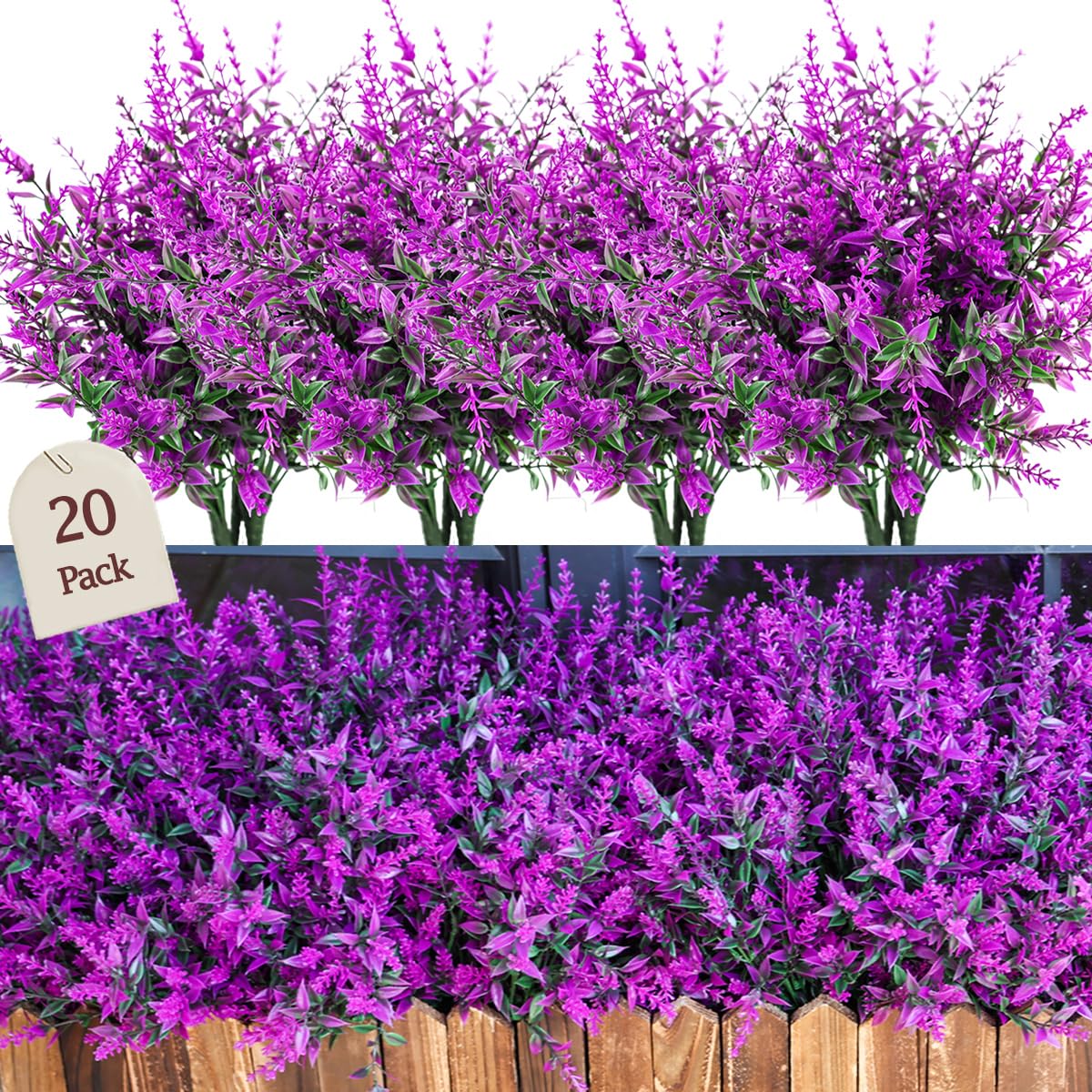 Sredumn Fuchsia 20 Bundles Artificial Flowers, Artificial Plants Outdoor,Uv Resistant Plastic Shrub Fake Flowers, For Outside, Garden, Hanging, Basket, Fence, Window, Trellis Decoration (Fuchsia)