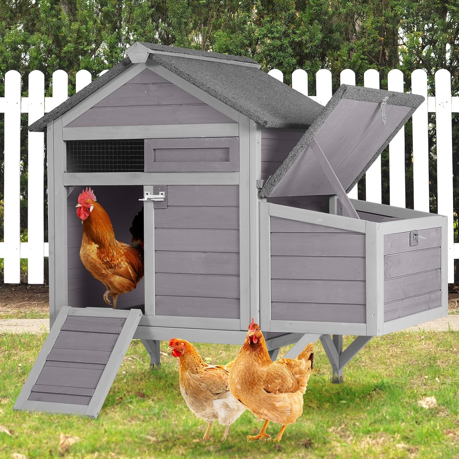 Chicken Coop for 1-2 Chickens - Outdoor Wooden Hen House with Expandable Run & Pull-Out Tray Poultry Duck,Quail Habitat
