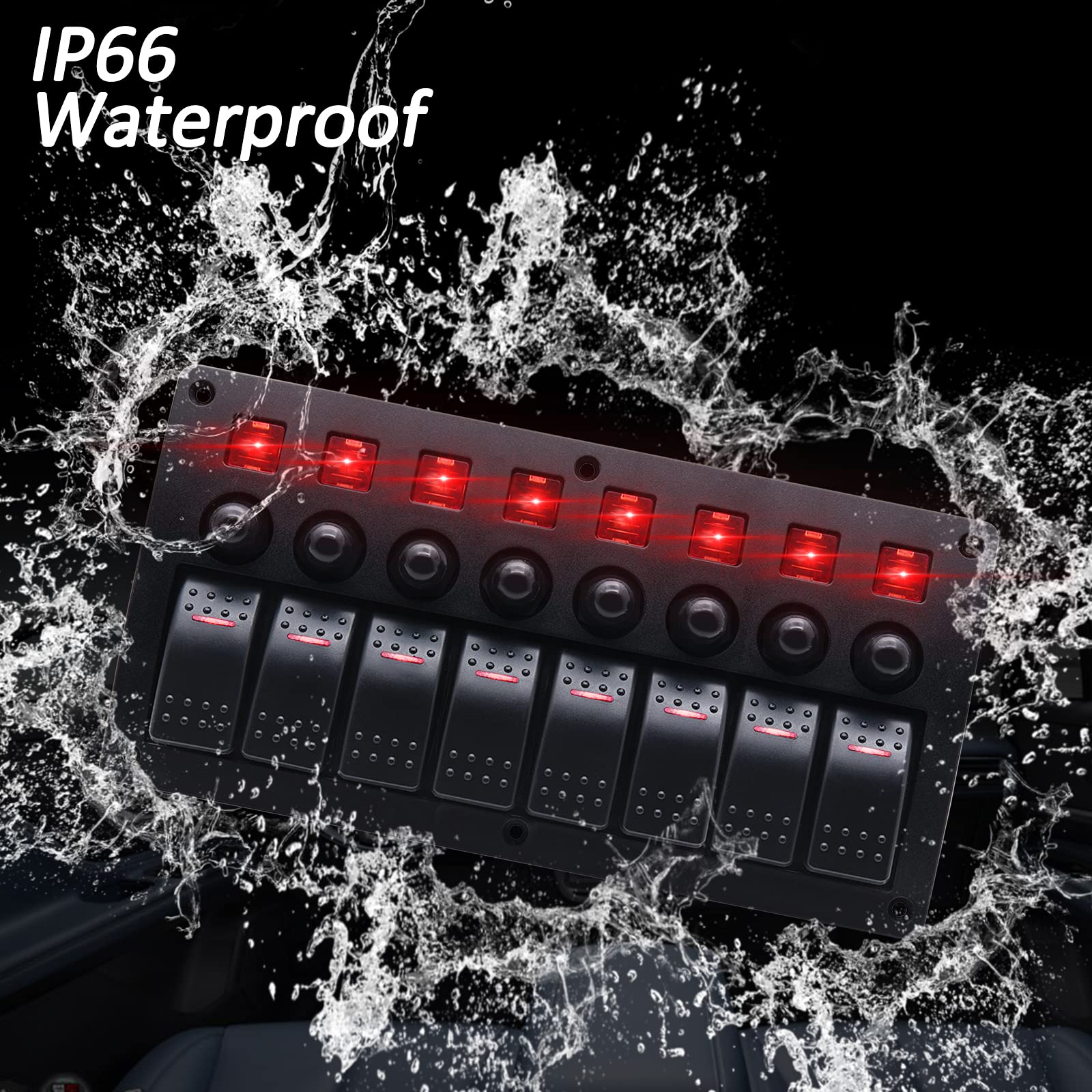 Geloo 12V 24V 8 Gang Panel de Interruptor Basculante Impermeable con Interruptores de Circuito de Protección de Sobrecarga para Coche Barco Marina RV Caravana