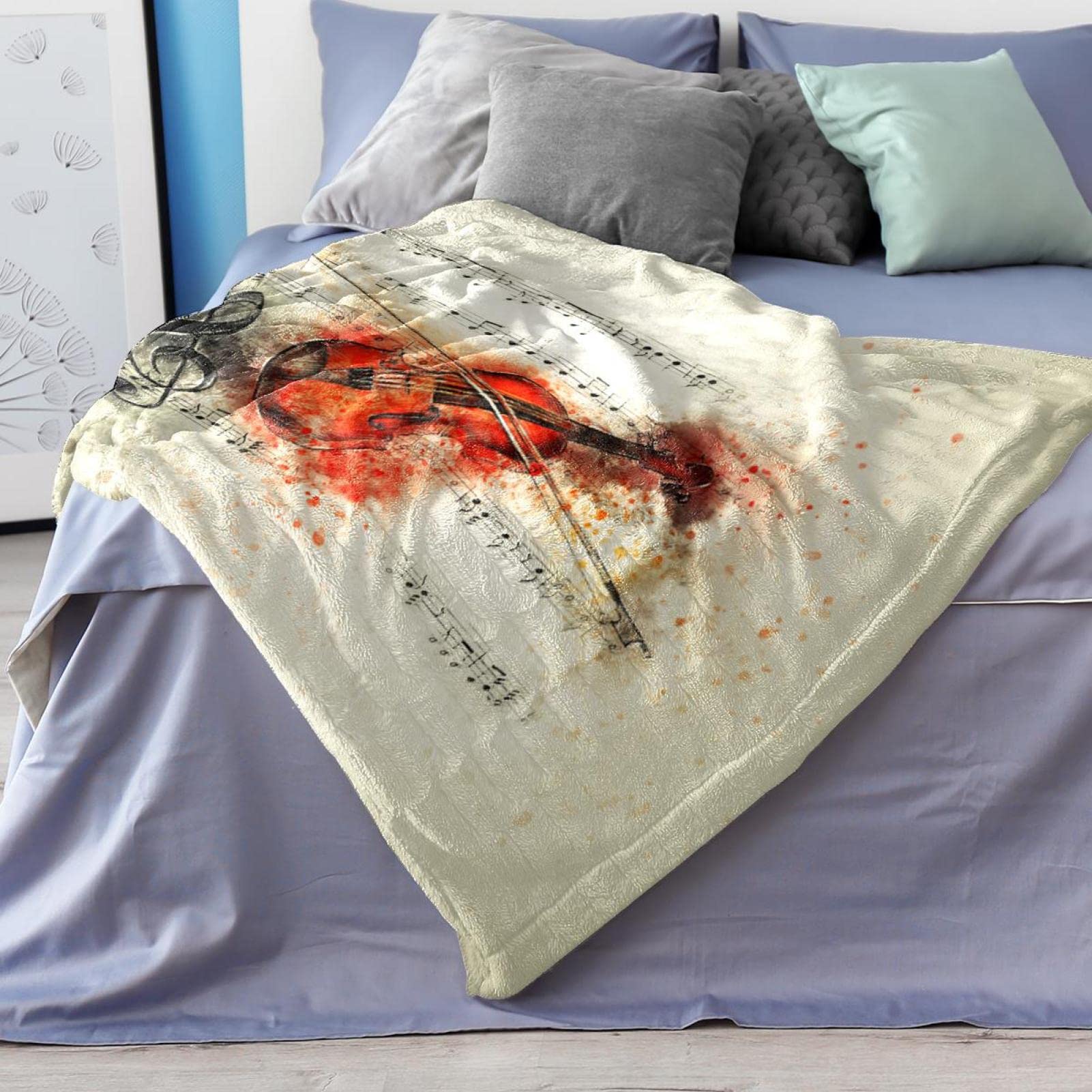 Coperta in pile per divano, divano o letto, accoglienti coperte morbide, violino musica bella