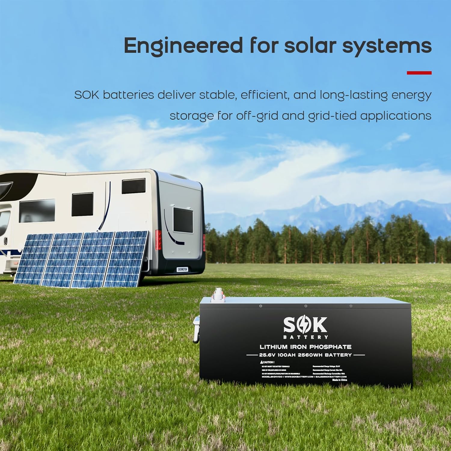 SOK Battery 24 Volt 100Ah LiFePO4 Lithium Battery with Bluetooth, Smart BMS, 8000+ Cycles for RV, Solar, Trailer, Trolling Motors