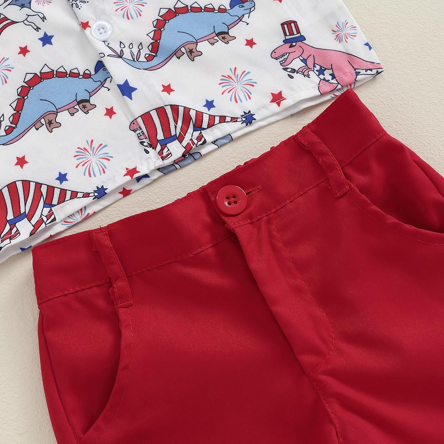 Toddler Baby Boy 4th of July Outfits Gentleman Short Sleeve Button Down Shirt Tops Shorts Set