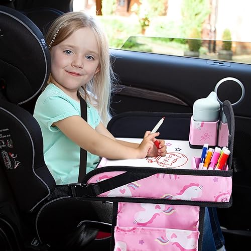 Miniatura 2 de Bandeja de viaje para niños, bandeja de asiento de automóvil para niños, artículos esenciales de viaje por carretera con kit de dibujo, organizador