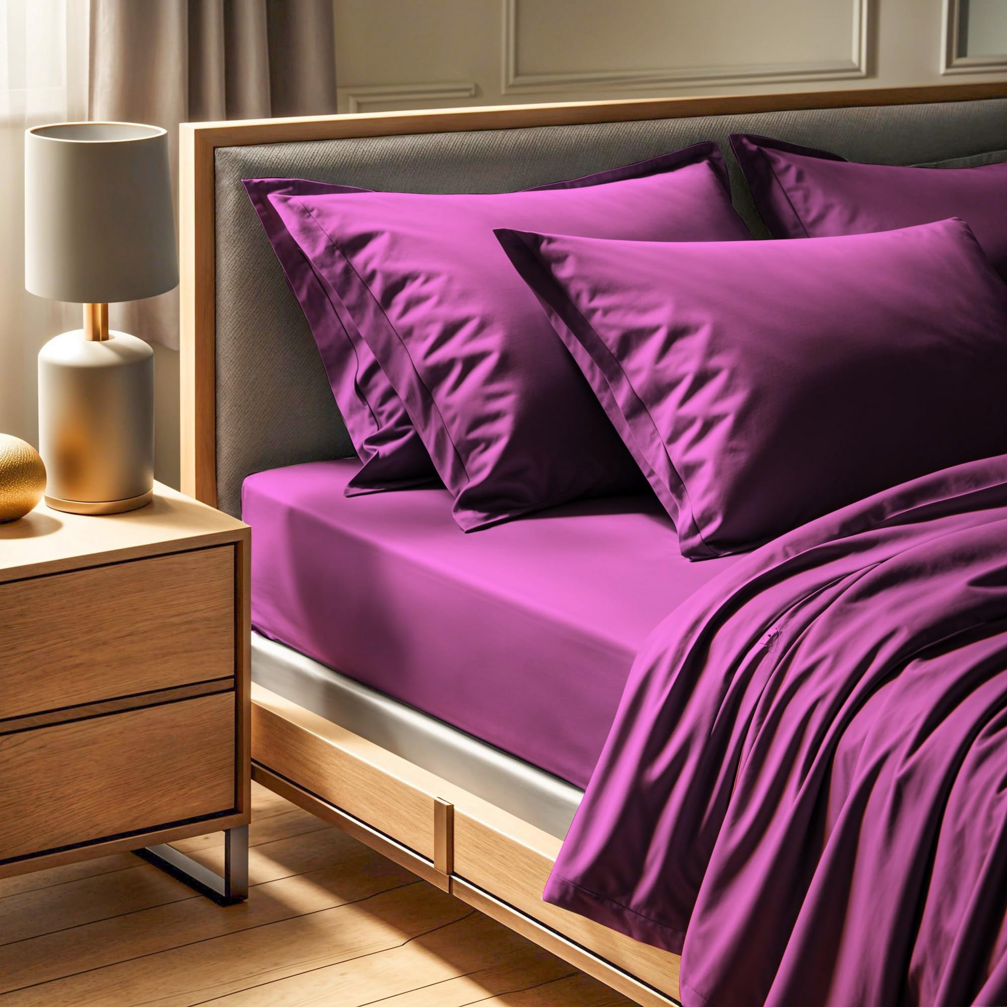 Premium Ranforce Double Fitted Sheet (140 x 190 + 30 cm), 100% Cotton, 155 Thread Count, Machine Washable at 30°C, Elegant Purple Colour for Cosy Bedrooms