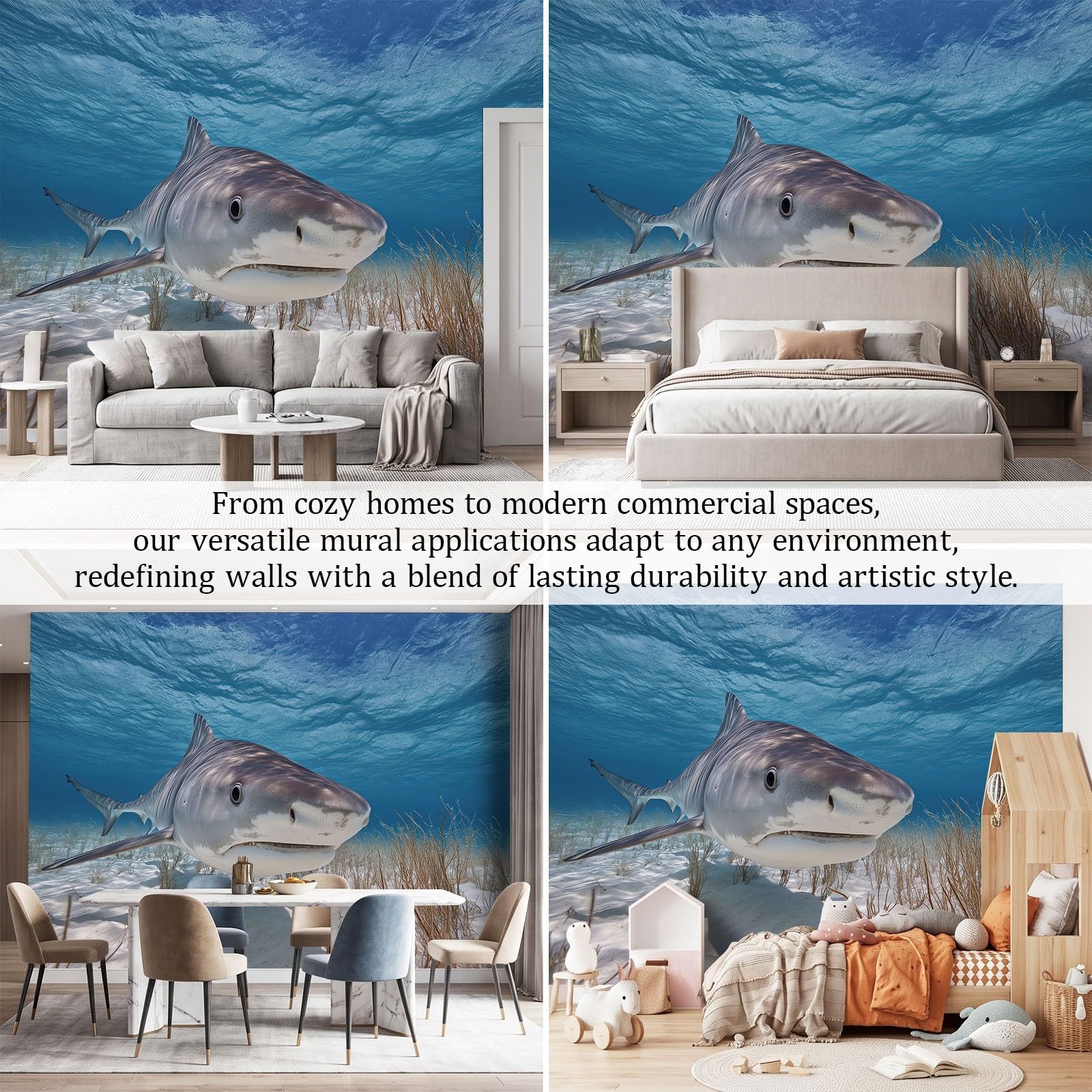 Générique 200 x 140 cm Panoramiczna Fotografia Zwierzęta Rekin Tygrys 3D Projekt ścienny, dekoracja ścienna, tapety z włókniny dekoracja ścienna salon sypialnia, niebieski