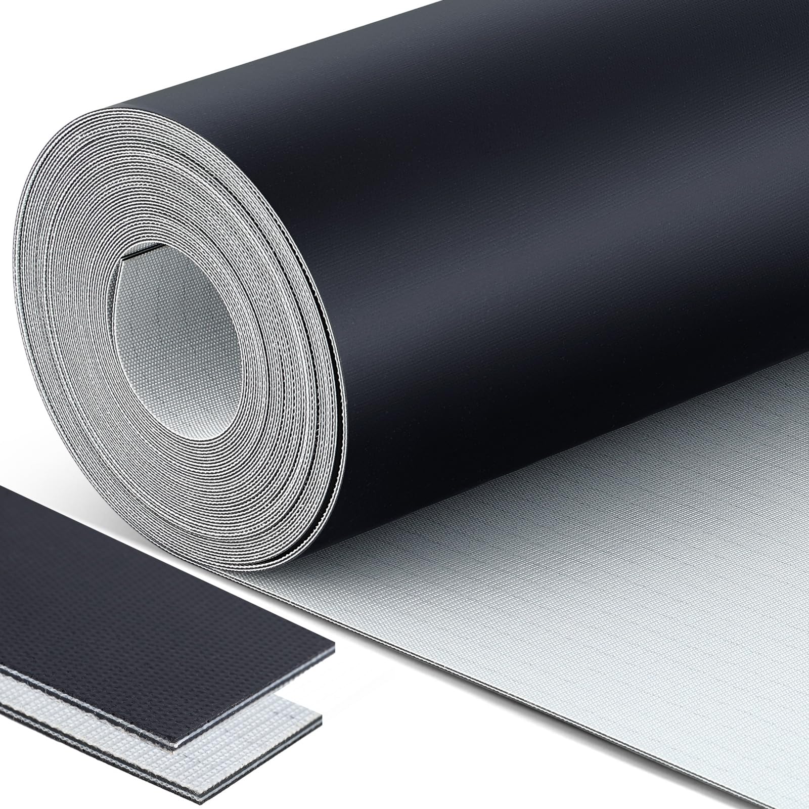 Photo 1 of Lounsweer 6 Inch Wide 25 Foot Length Black Conveyor Belt Material PVC 120 Cover One Side Conveyor Belt Extra Long Fiber Fabric Bottom Layer Industrial Drive Polyester Repair Conveying Belts