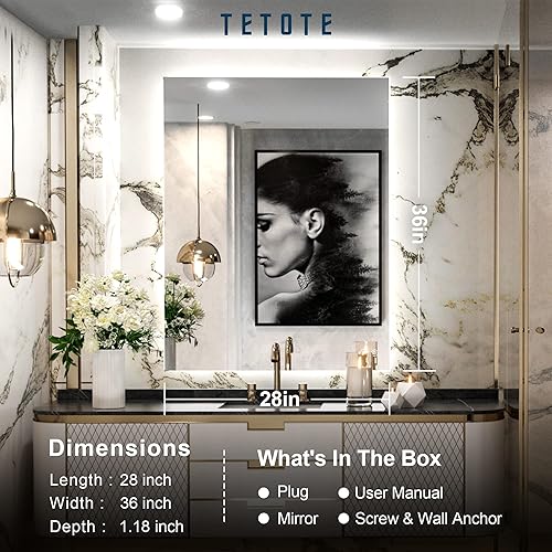 Miniatura 6 de TETOTE - Espejo retroiluminado para baño con luz botón táctil regulable y función antivaho horizontal o vertical