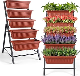 TEANDE 2 Pack Vertical Raised Garden Bed, 5-Tier Elevated Planter Box w/...