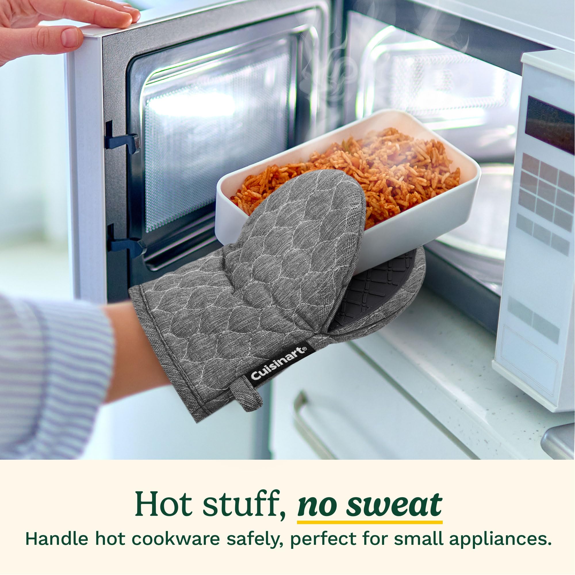 Cuisinart ShieldPro - Manoplas de Horno de Silicona – 5 x 8.5 Pulgadas, Resistentes al Calor, Mini Guantes de Cocina para Horno con Palma Antideslizante 100% Silicona, Relleno de algodón y Lazo para