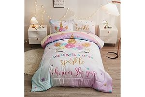 Dreamy Unicorn Comfort: 5-Piece Full-Size Bedding Set for Girls