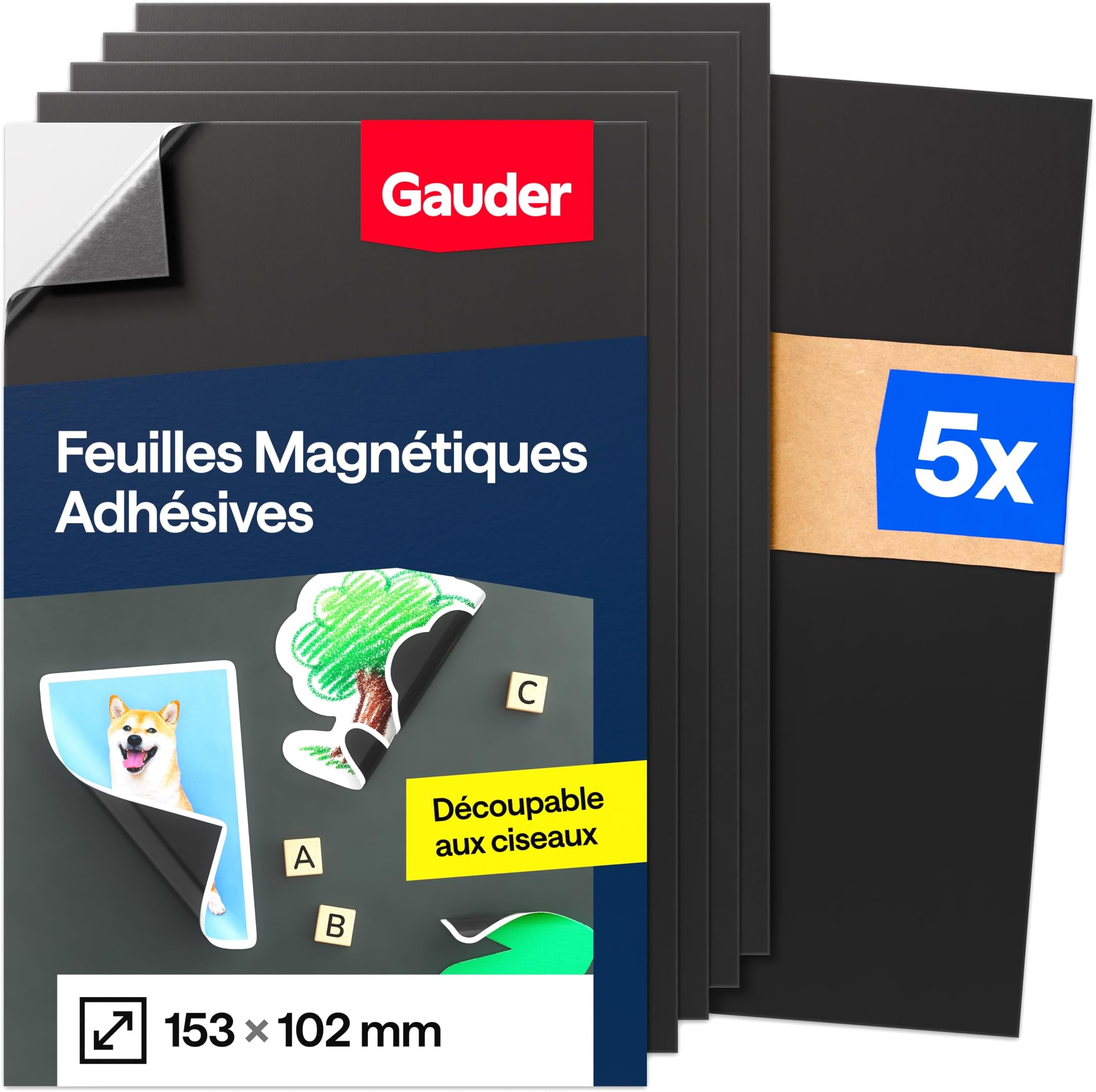 GAUDER Magnetic Sheets with Adhesive Backing (4” x 6”) | Black Adhesive Magnetic Sheets (5 Pieces)