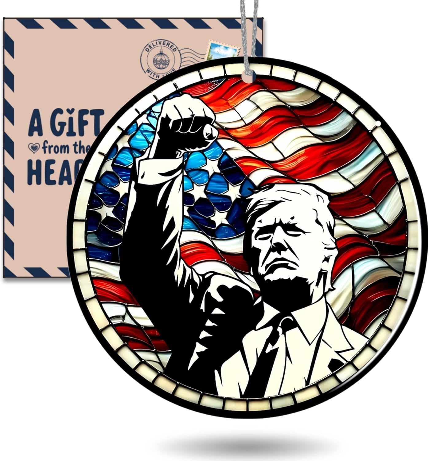 Patriotic Fist Christmas Ornament – Stained Glass American Flag Design | Republican Holiday Decoration, Conservative Gag Gift, Political Tree Keepsake, Funny Stocking Stuffer