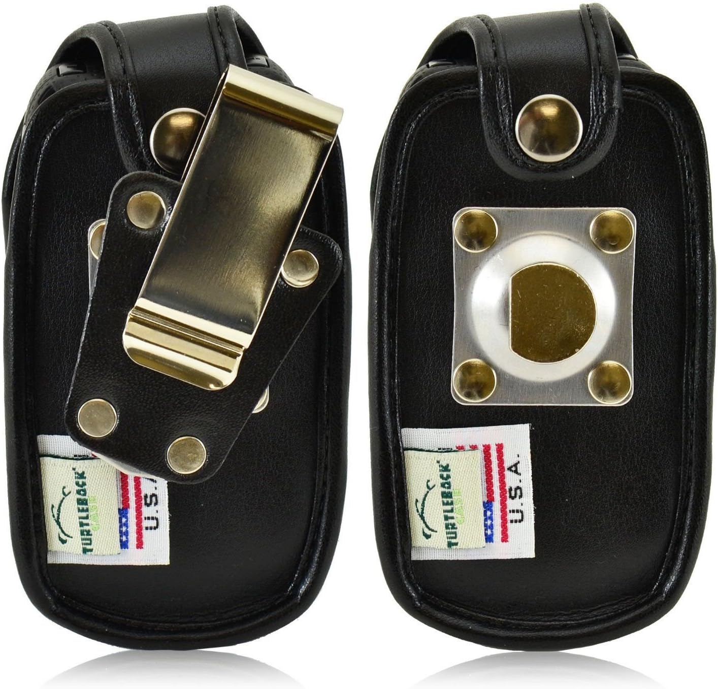 Turtleback Fitted Case for Kyocera DuraXV DuraXA Flip Phone Black Leather Rotating Removable Metal Belt Clip -