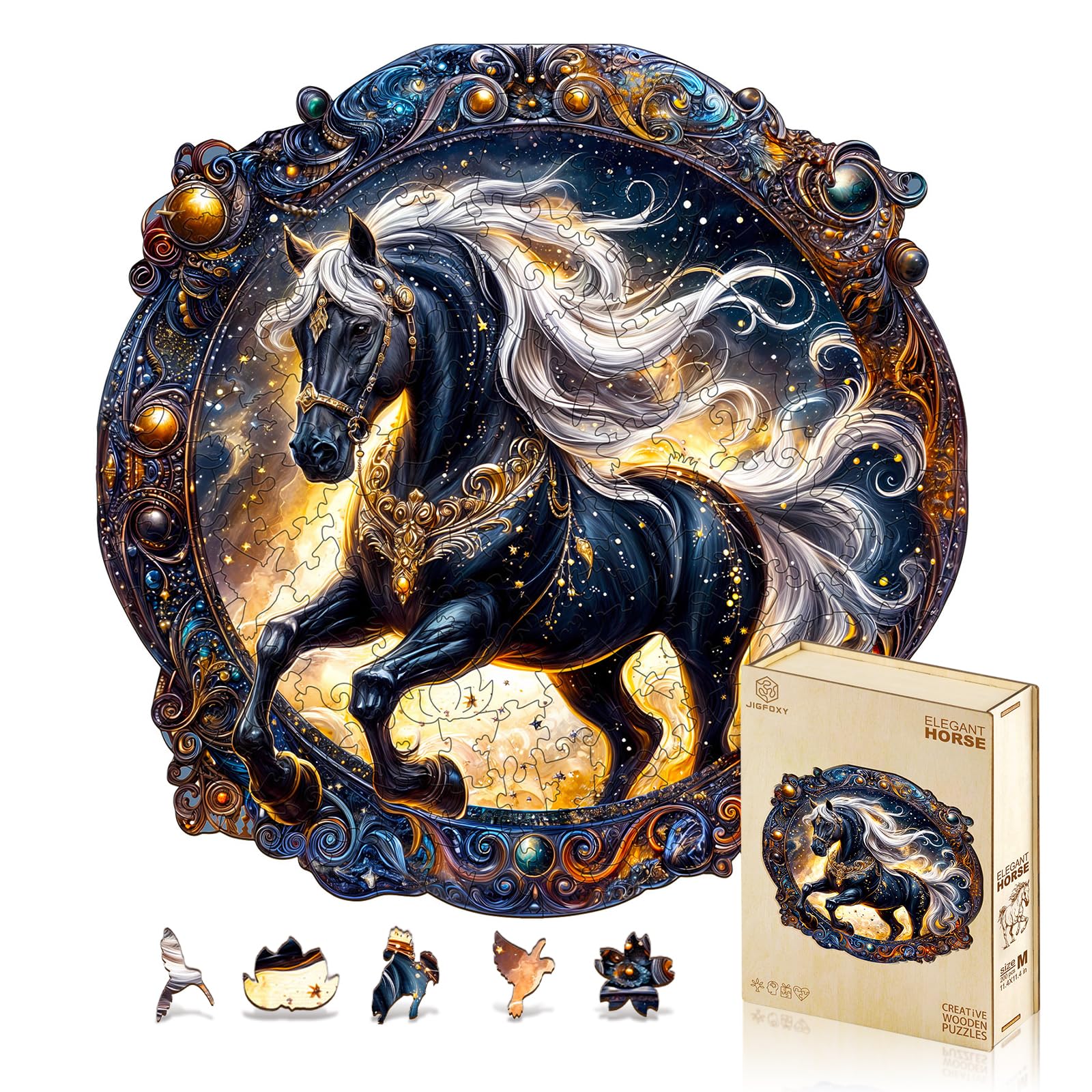 Jigfoxy Wooden Puzzles for Adults, Horse Wood Puzzle for Adults, Unique Animal-Shaped Wooden Jigsaw Puzzle, Christmas Thanksgiving Gifts for Puzzle
