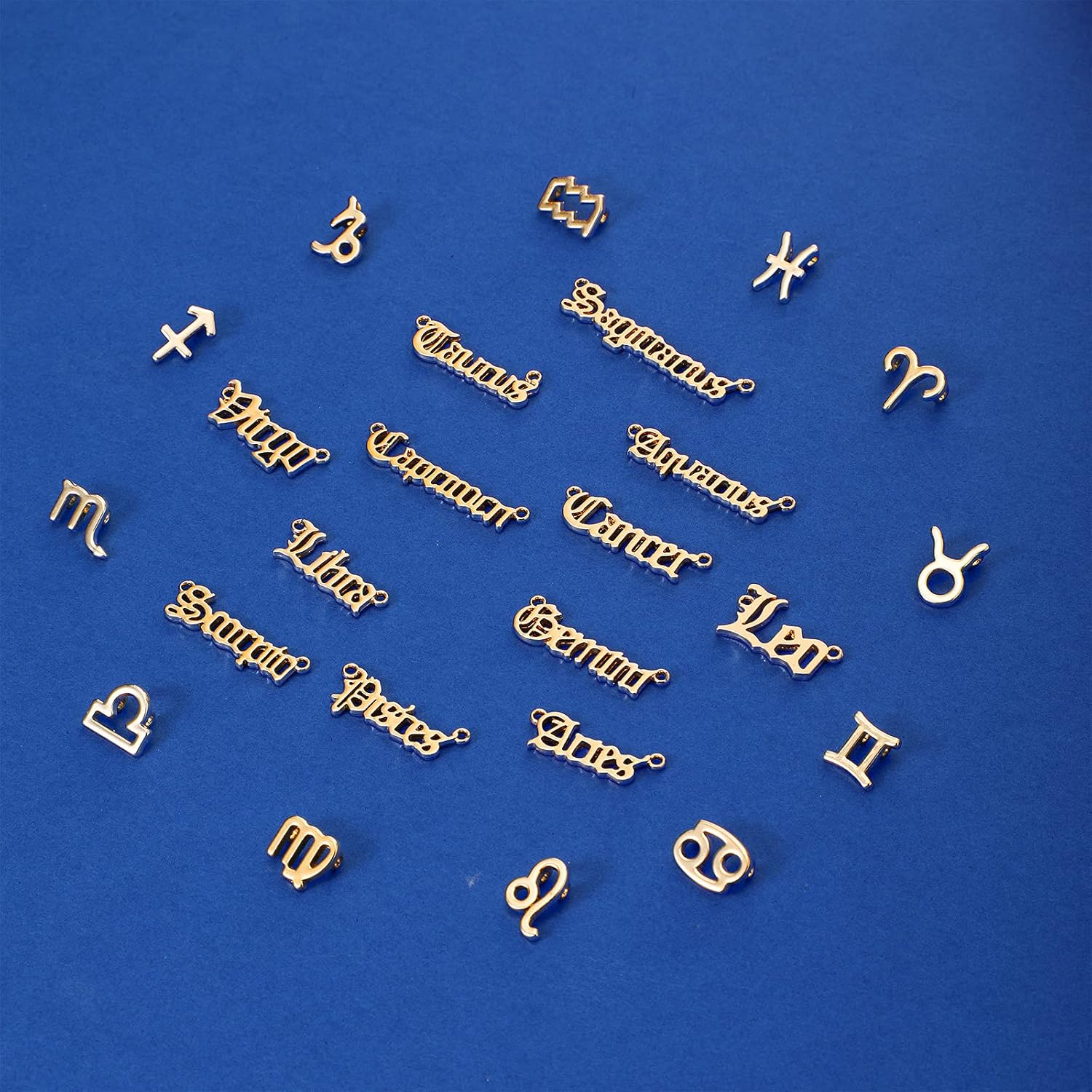 Hicarer 48 Pcs Zodiac Charms Bulk for Jewelry Necklace Bracelet Making, 4 Styles Symbol Name Diamond Alloy Zodiac Pendants Horoscope Sign with Cards
