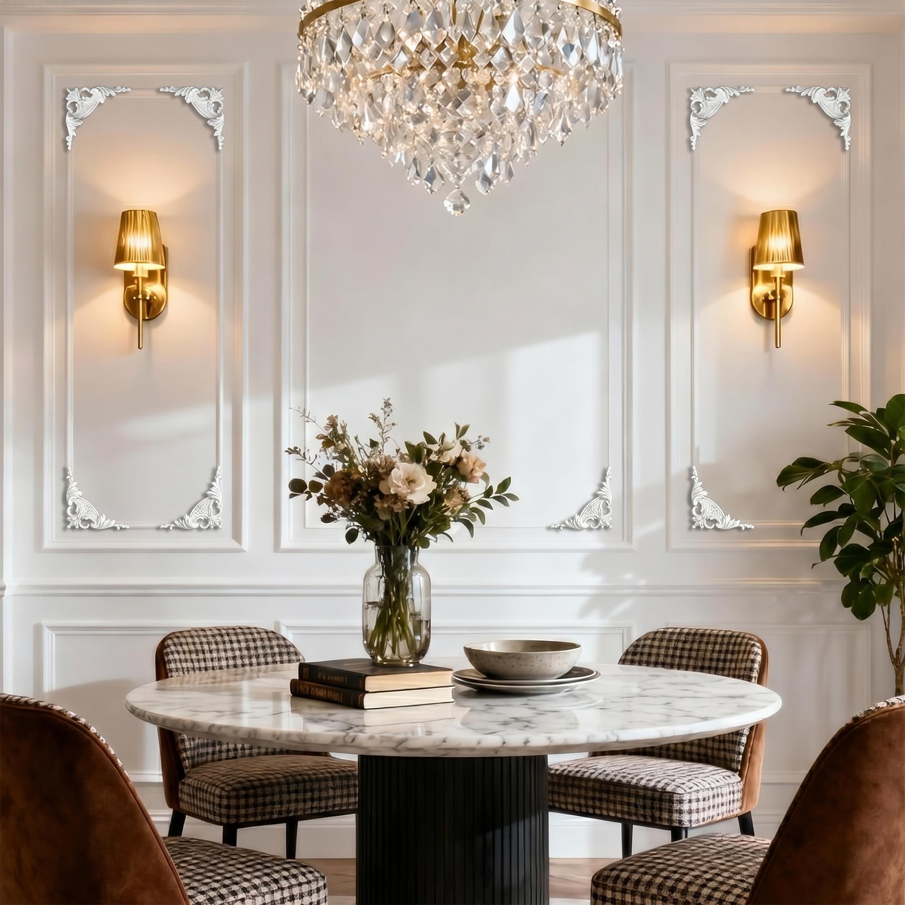 4 PCS Angolari Decorativi per Pareti E Soffitti in PU Modanature Angolari 3D con Decorazioni Floreali Profili Decorativi Verniciabili per Cornici E Angoli Elegante Finitura