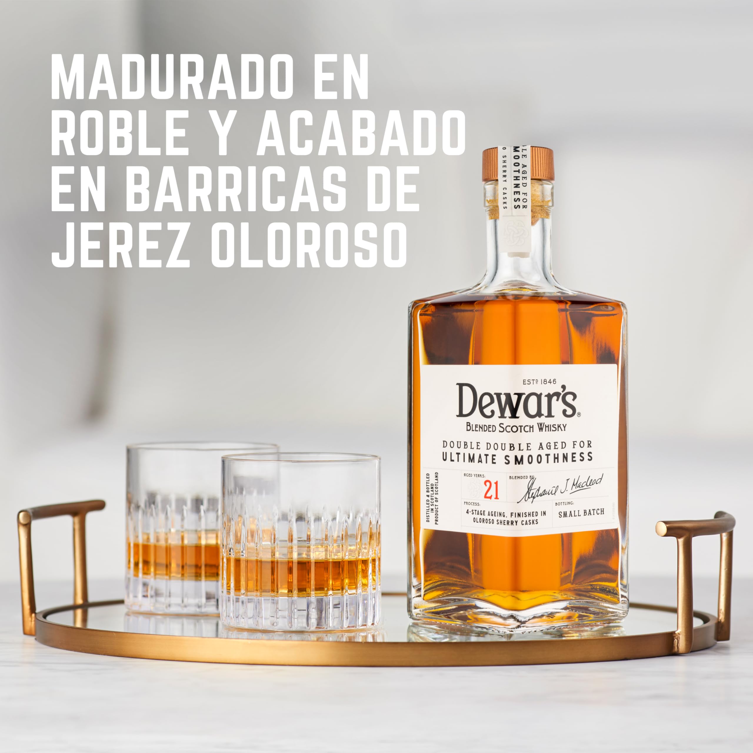 Dewar's Double Double 21 Year Old Blended Scotch Whisky, 46% ABV, 500ml, con Caja de Regalo, Acabado en Barricas de Jerez Oloroso, 50cl