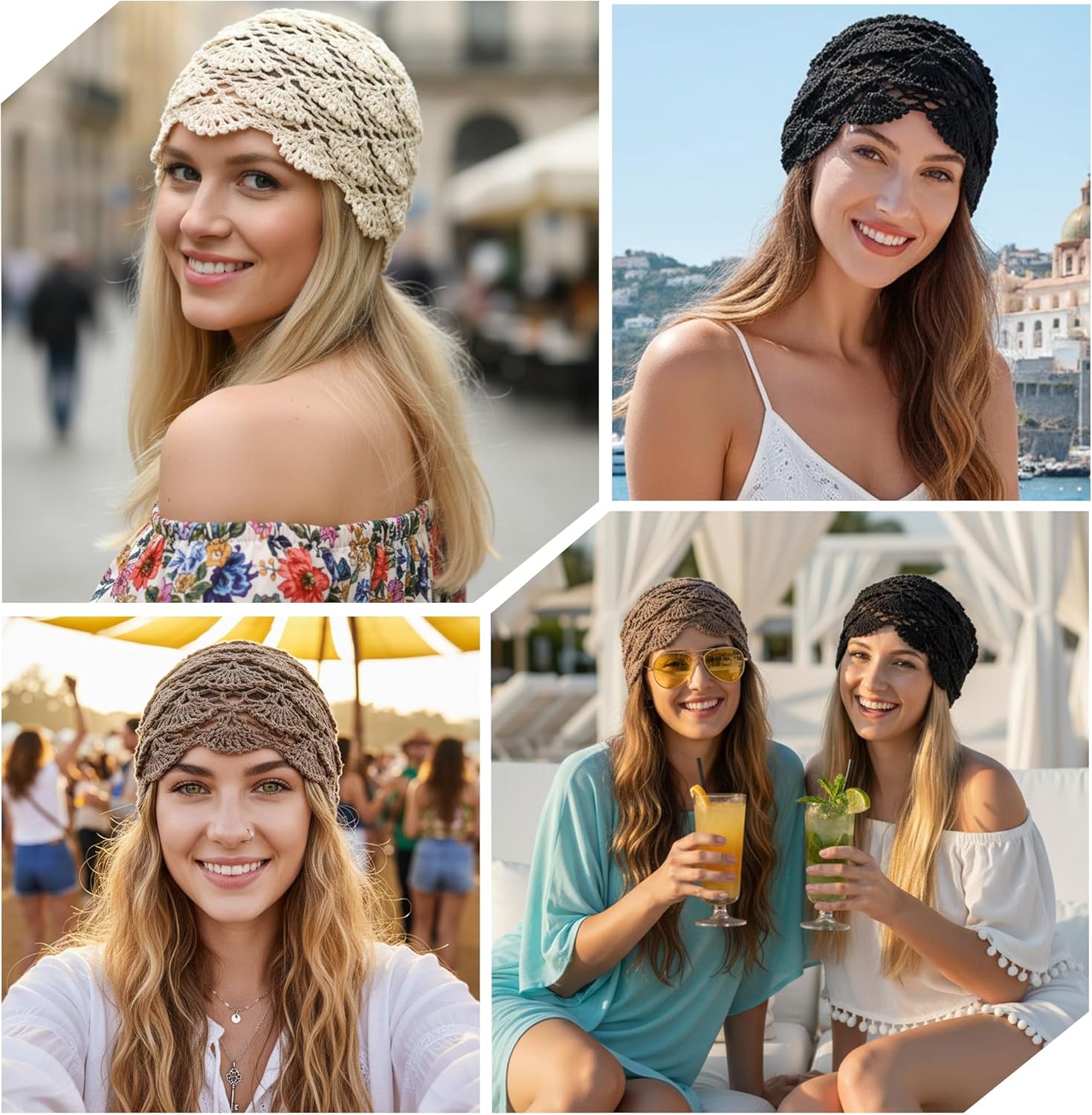 Babalet Women Cotton Crochet Beanie Hat Handmade Knit Floral Skull Cap Stretchy Slouchy Cutout Hats Summer Boho Fashion - Image 7
