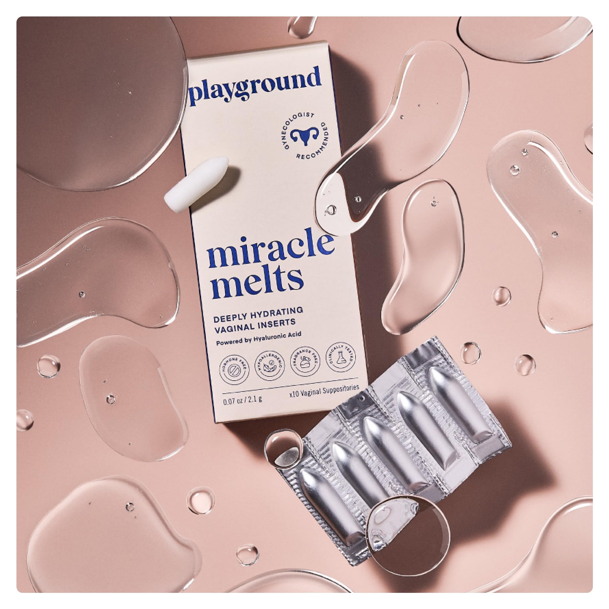 PLAYGROUND Miracle Melts Vaginal Moisturizer, Hyaluronic Acid Moisture Treatment for Women’s Intimate Dryness, Menopause Relief, Hormone-Free Vaginal Tissue Hydration