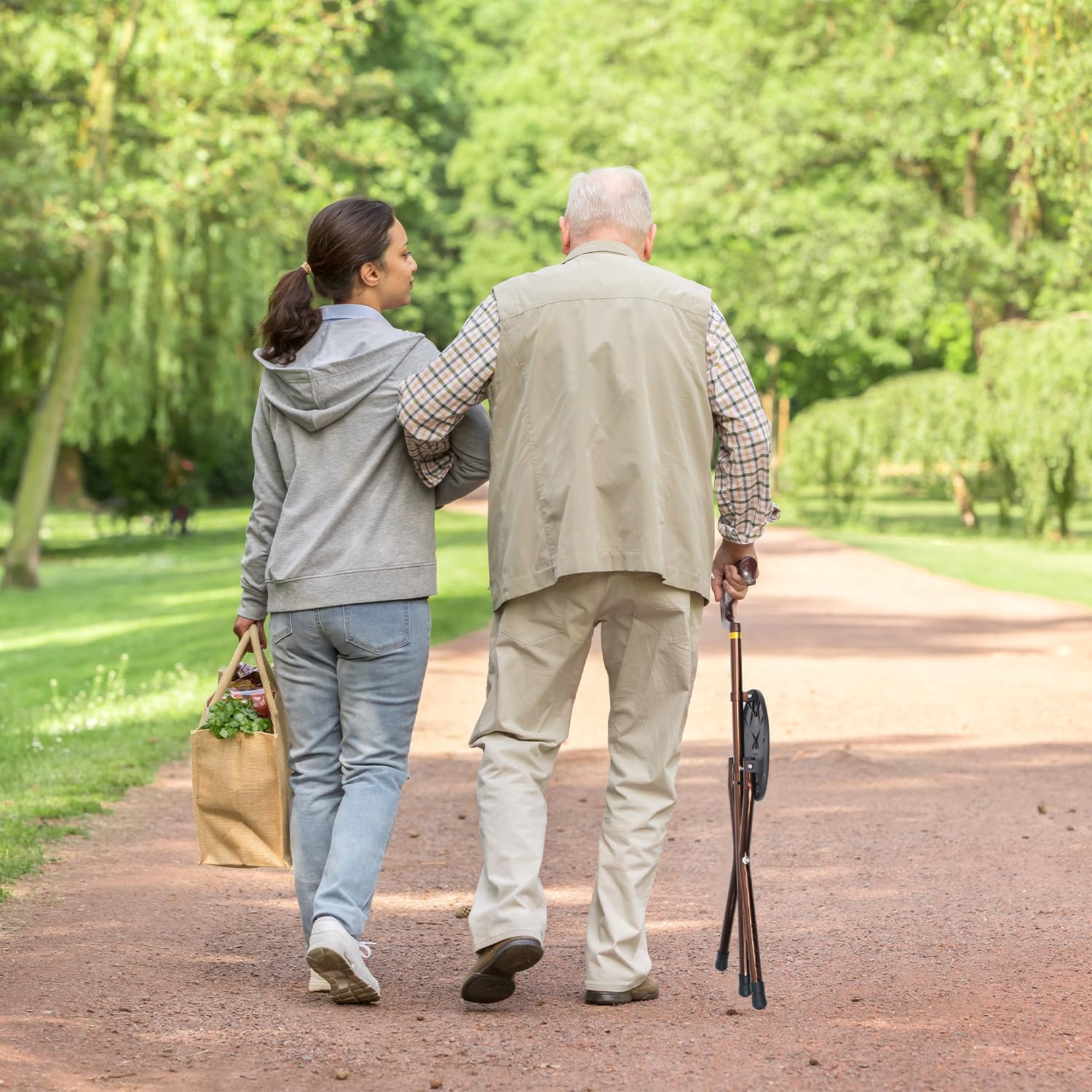 QWORK® Bastone da Passeggio con Sedile, Bastone da Passeggio Regolabile, Bastone da Passeggio Pieghevole, Bastone Anziani per Uomini e Donne