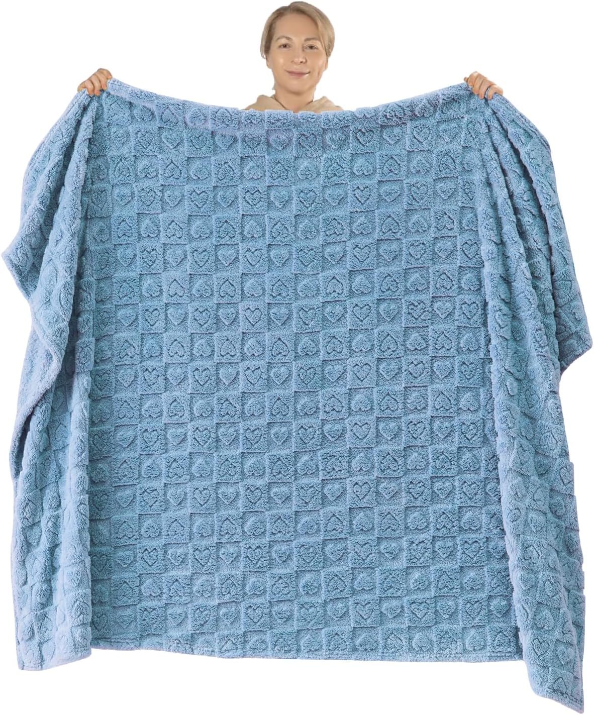 NEWCOSPLAY Super Soft Throw Blanket Blue Premium Silky Flannel Fleece 3D Heart Checkered Lightweight Bed Blanket All Season Use (Blue Heart, Throw(50"x70")) - Image 8