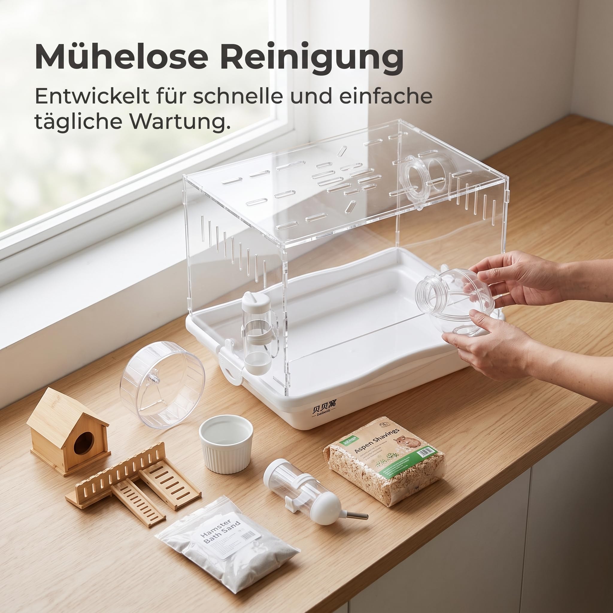 Nagkäfig für Kleintie mit 2 Ebenen und Zubehör, Anti-Kau-Design für Hamst und Mäuse, für Rennmäuse, Luxusvilla Hamsterkäfig, mittlere Größe, 37 * 26 * 33CM, bissfest