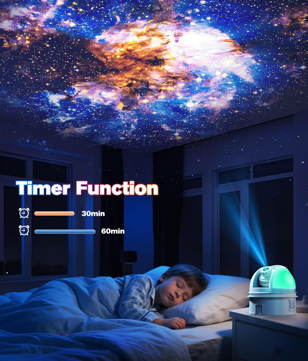 Observatory Planetarium Galaxy Projector with 12 Dis, 5K HD Star Projector Lens,Voice Commentary & White Noise Star Projector LED Night Light with Timer Remote Control for Kids Adults Bedroom Decor