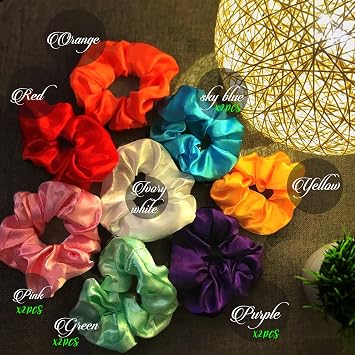 12 Pcs Light Up Scrunchies, LED Scrunchies Neon Satin Ponytail Hair Tie Glow in the Dark Hair Accessories for Women Birthday Christmas Rave