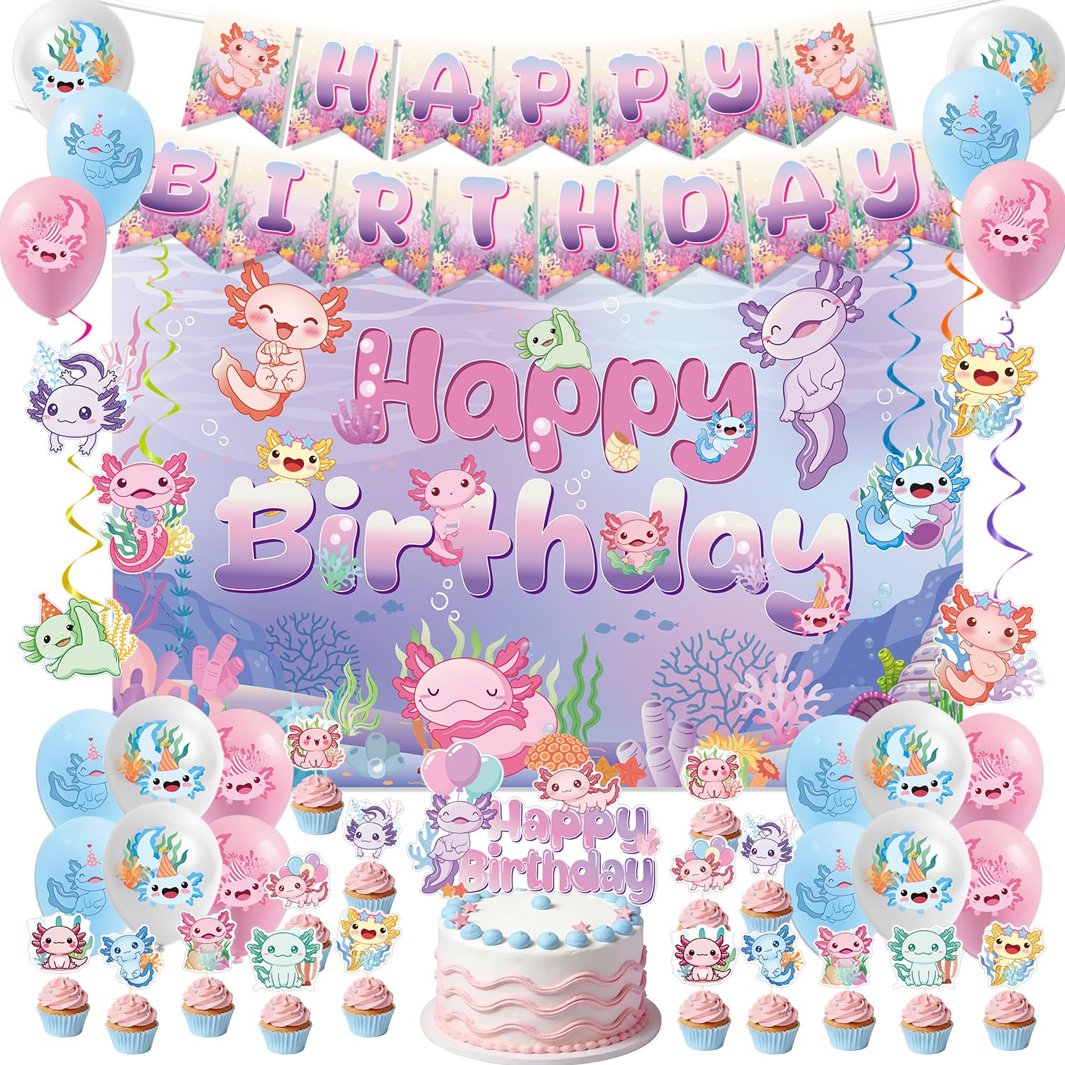 Photo 1 of Musaeva Axolotl Birthday Party Decorations - 44 Pc Set