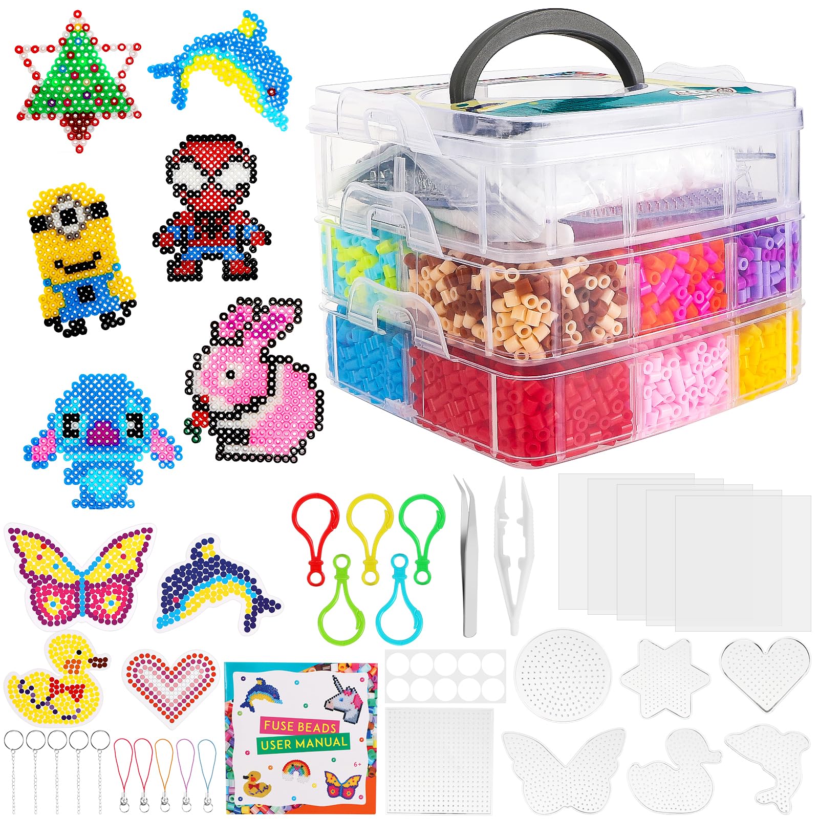 10000 Cuentas para Planchar, Abalorios Fusibles de 5 mm con Caja de Almacenamiento, Guía de Usuario y Placa de Planchado para Ideas de Bricolaje Regalos de Cumpleaños para Niños(20 Colores)