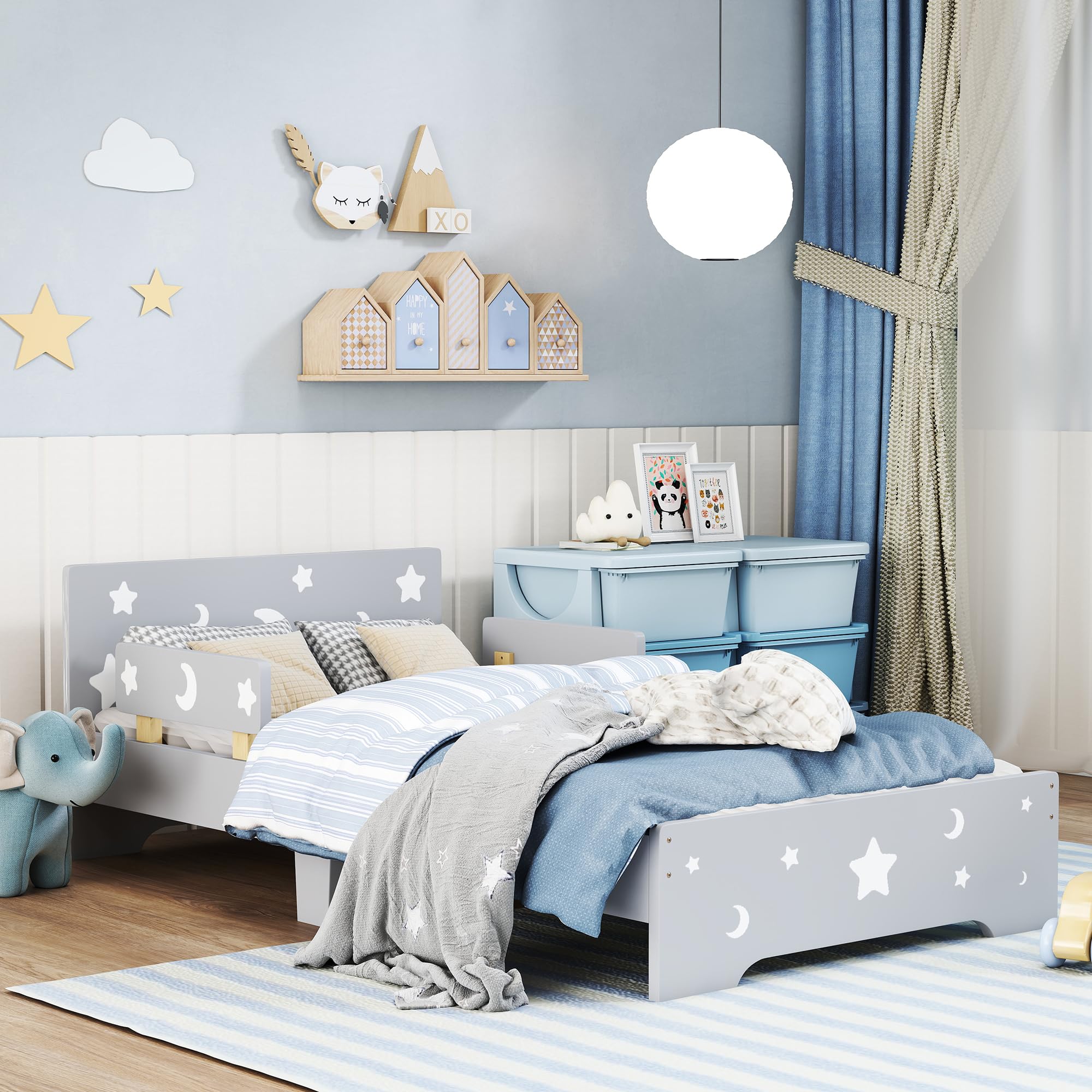 ZONEKIZ Kids Toddler Bed Side Rails for Boys Girls 143 x 76 x 49cm Grey