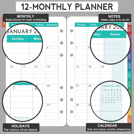 2027 Planner Refills - A6 Planner Inserts, JAN 2027 - DEC 2027