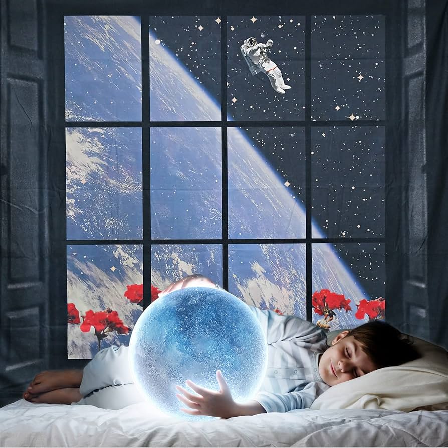 ガラスの壁掛け Amazon.co.jp: 窓の外にある地球と宇宙 タペストリー 近未来壁飾り
